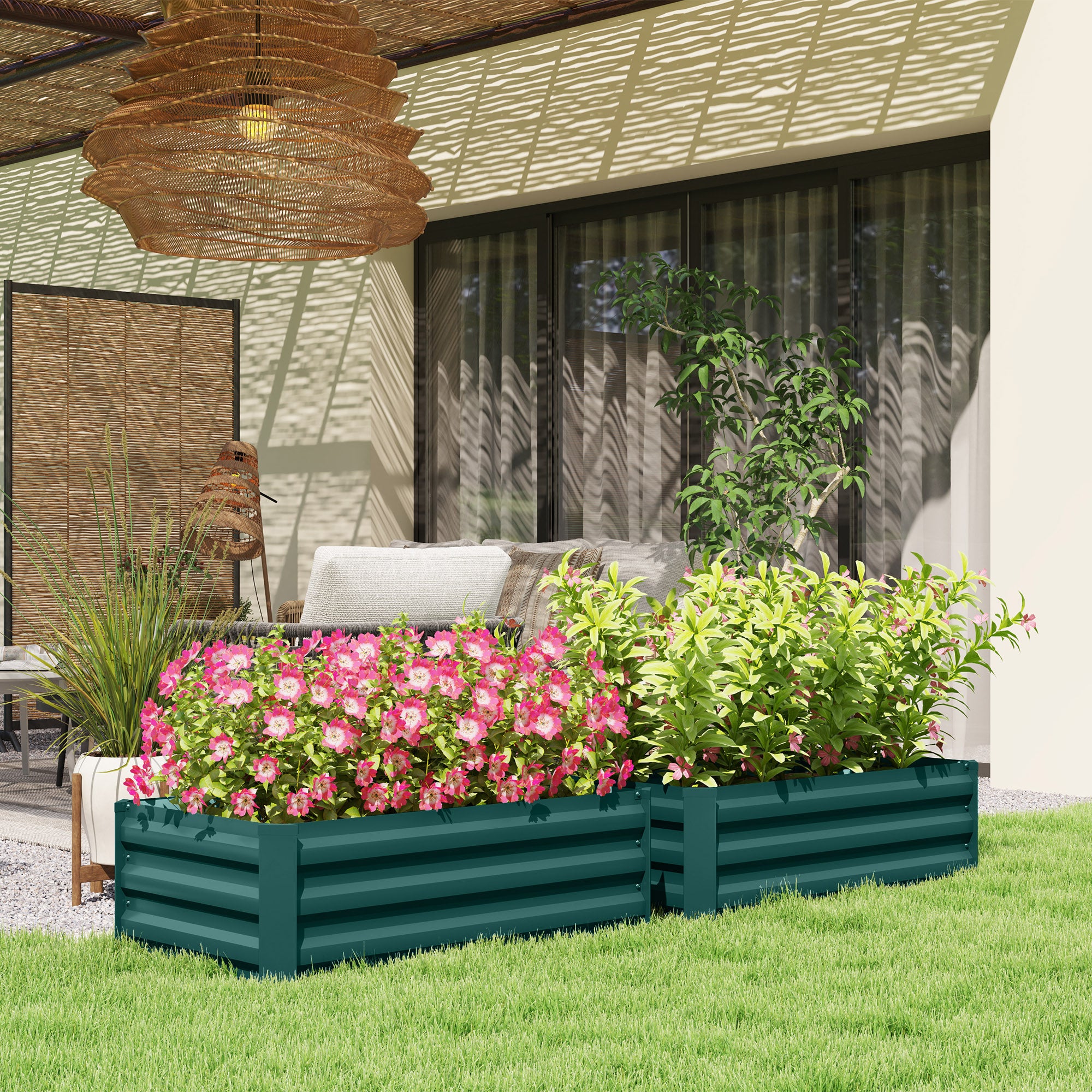 Outsunny Set of Two 60 x 100cm Galvanised Steel Planters, Green - North Peak Garden Furniture