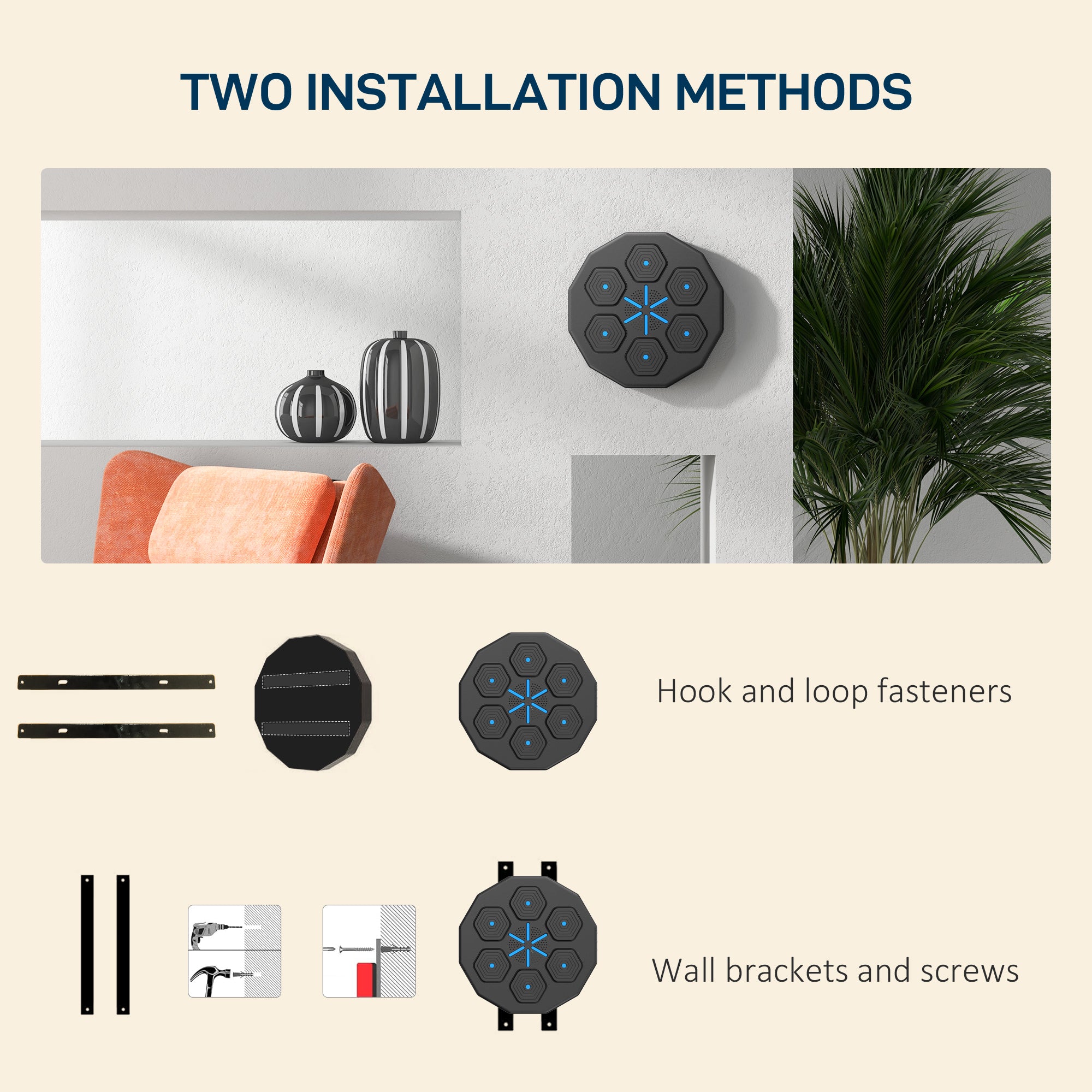 SPORTNOW Music Boxing Machine with Bluetooth Connection and LED Light Smart, Wall Mounted for Punching Beat Boxing Training - North Peak Garden Furniture