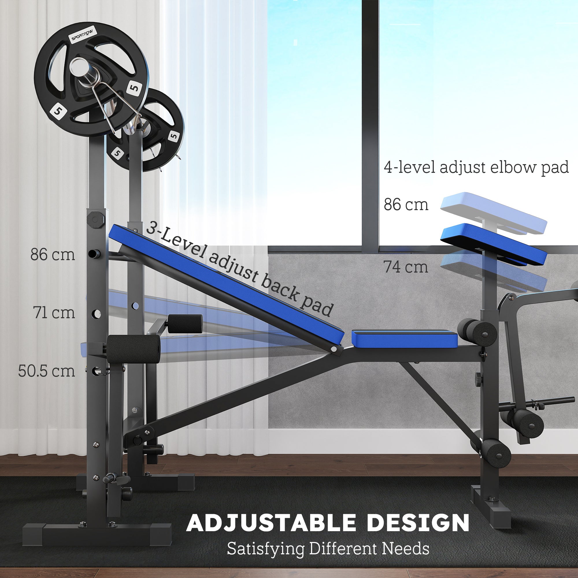 HOMCOM Adjustable Weight Bench with Leg Developer Barbell Rack for Weight Lifting and Strength Training Multifunctional Workout Station for Home Gym Fitness, Blue - North Peak Garden Furniture