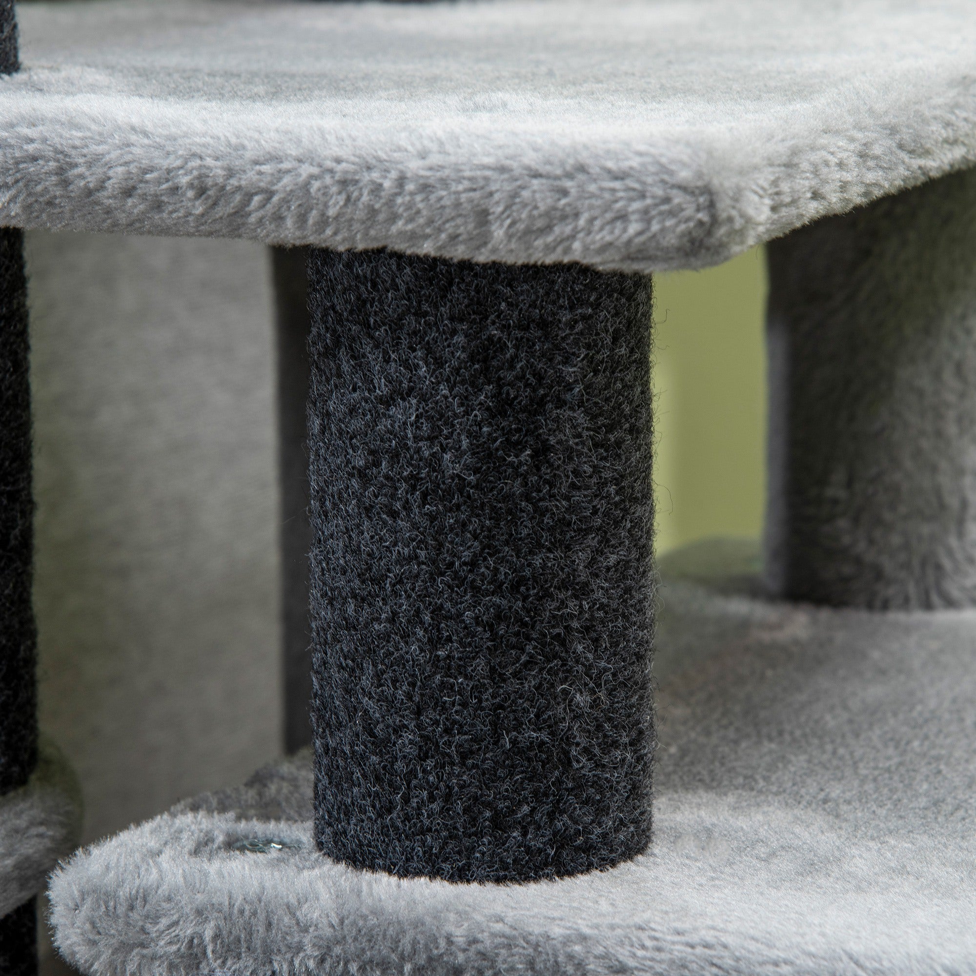 PawHut Adjustable Cat Steps, with House & Hanging Toy Ball - Grey - North Peak Garden Furniture