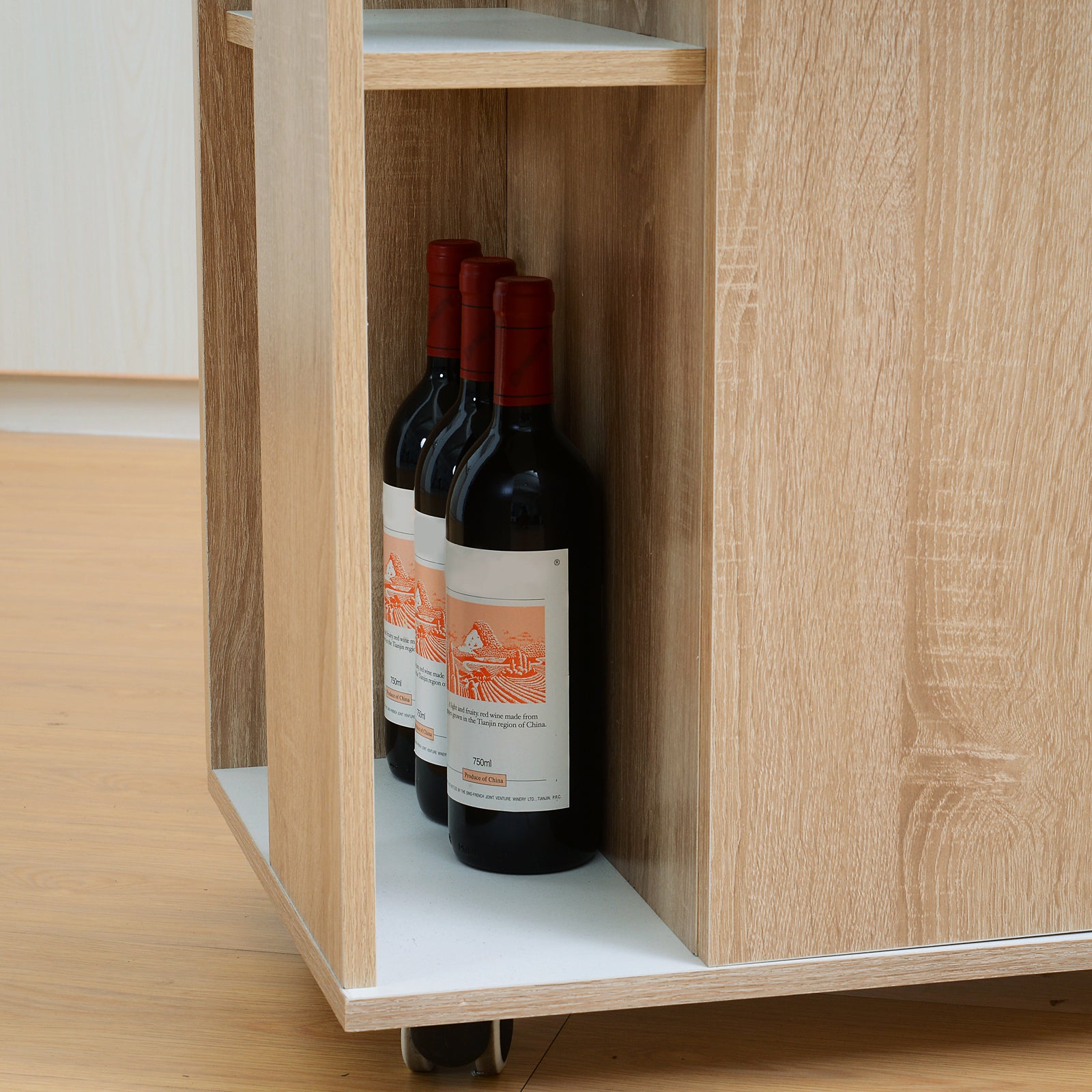 HOMCOM Kitchen Storage Trolley Cart Cupboard Rolling Island Shelves Cabinet With Door and Drawer Locking Wheels - North Peak Garden Furniture