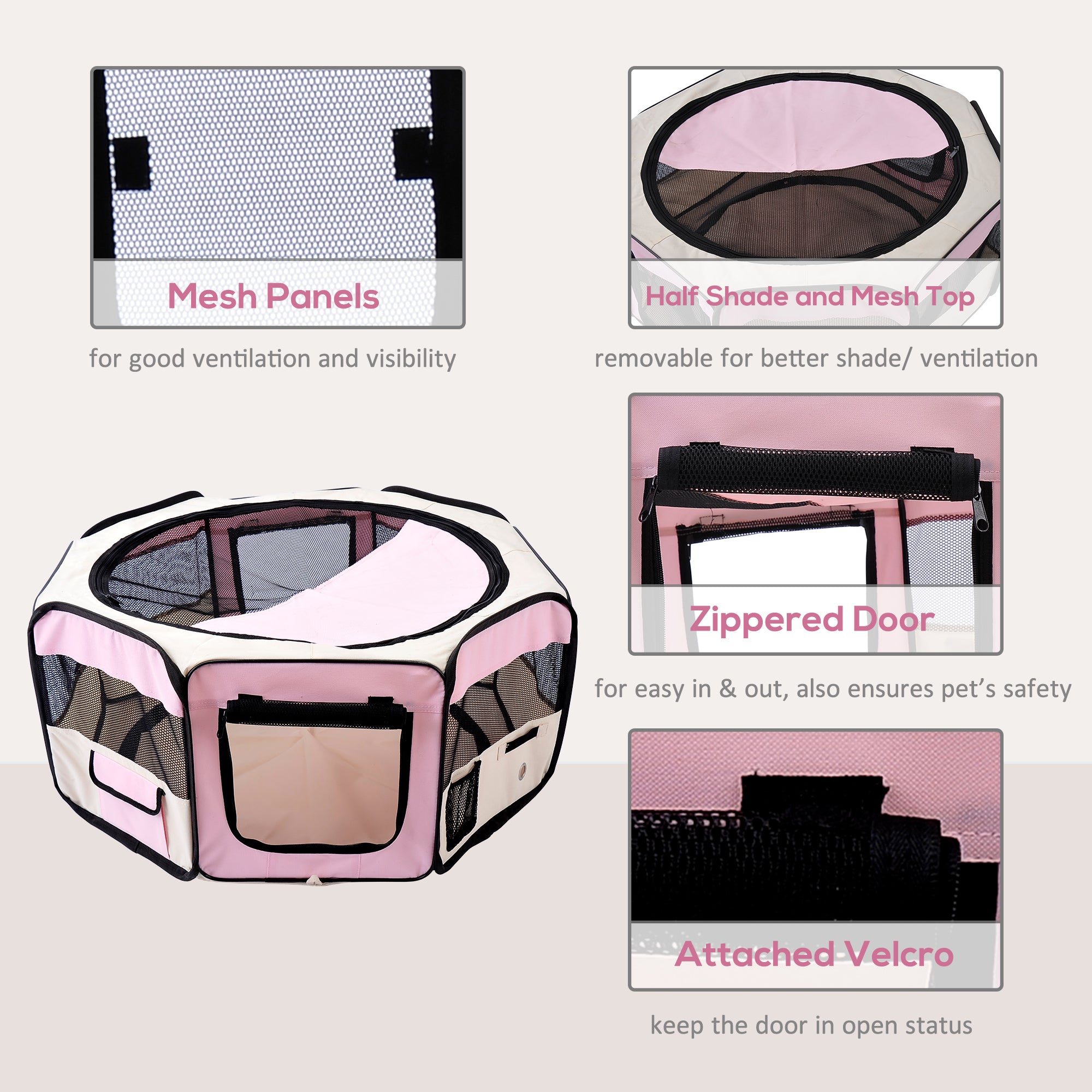 PawHut Portable Cat Dog Playpen Pet Puppy Rabbit Guinea Pig Pen Run Dia 90 x 41H cm Indoor & Outdoor Pink - North Peak Garden Furniture