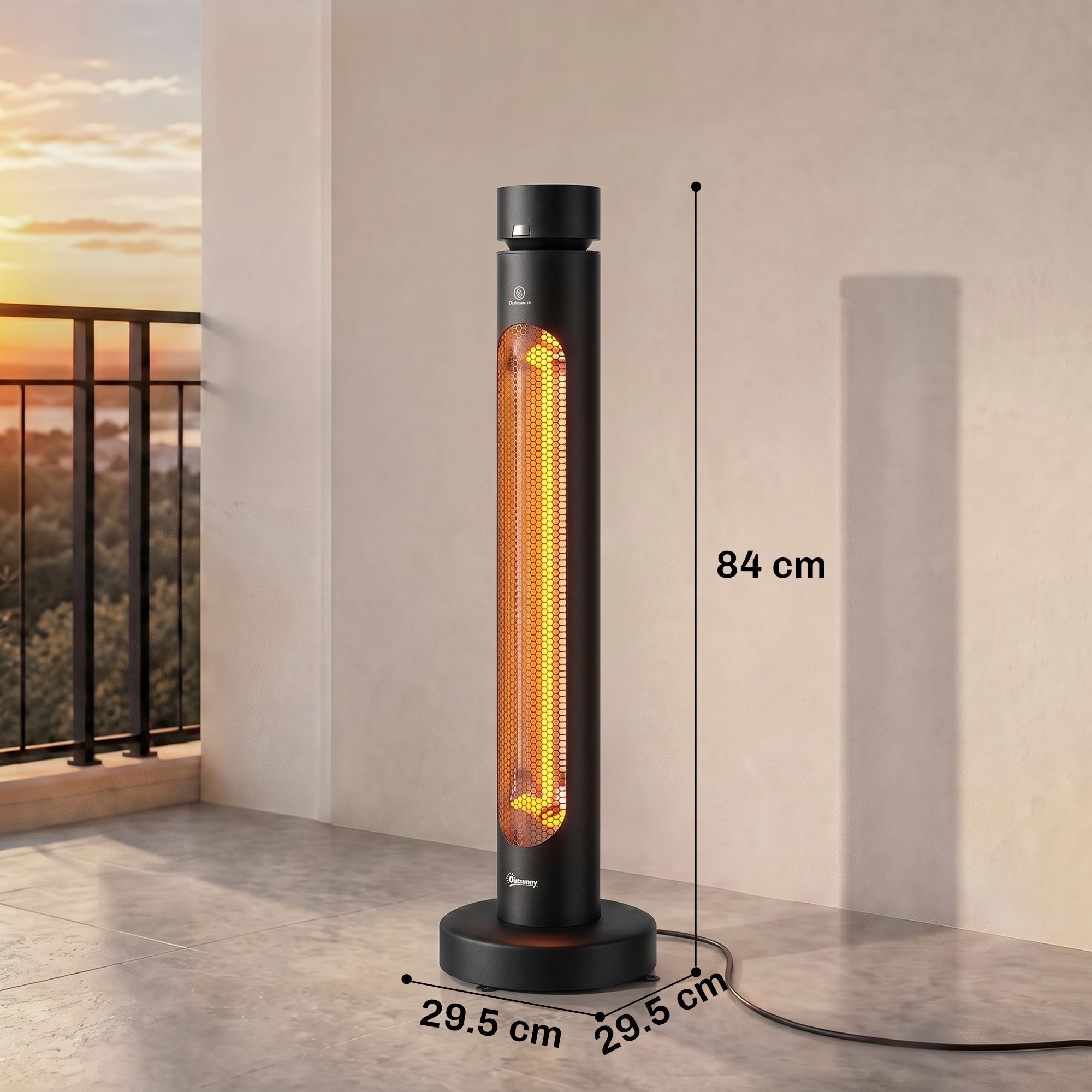 Outsunny 2000 W Electric Infrared Patio Heater, Free Standing Oscillating Outdoor Garden Heater with Knob/Remote Control, Black