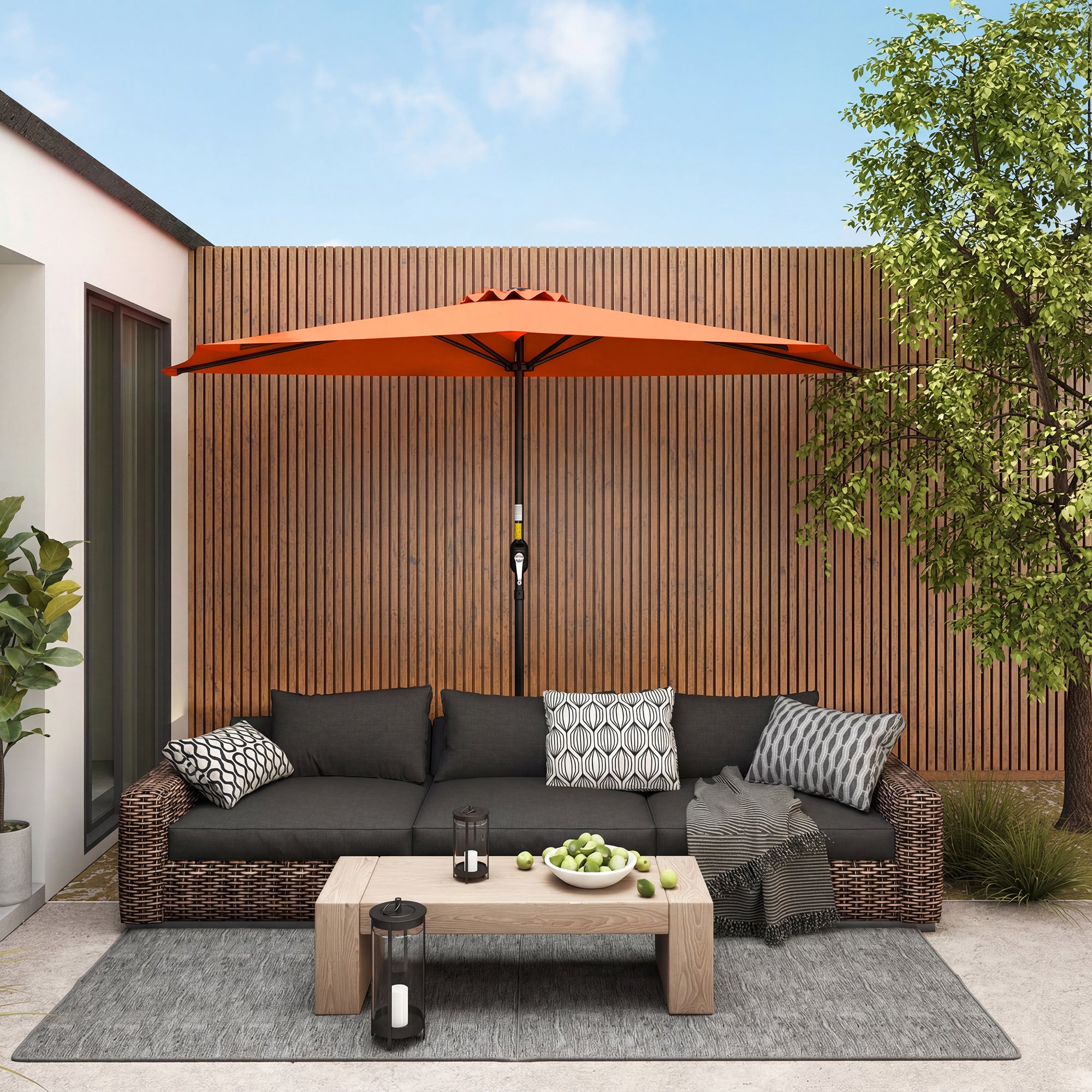 Outsunny Half Round Parasol Umbrella - Orange