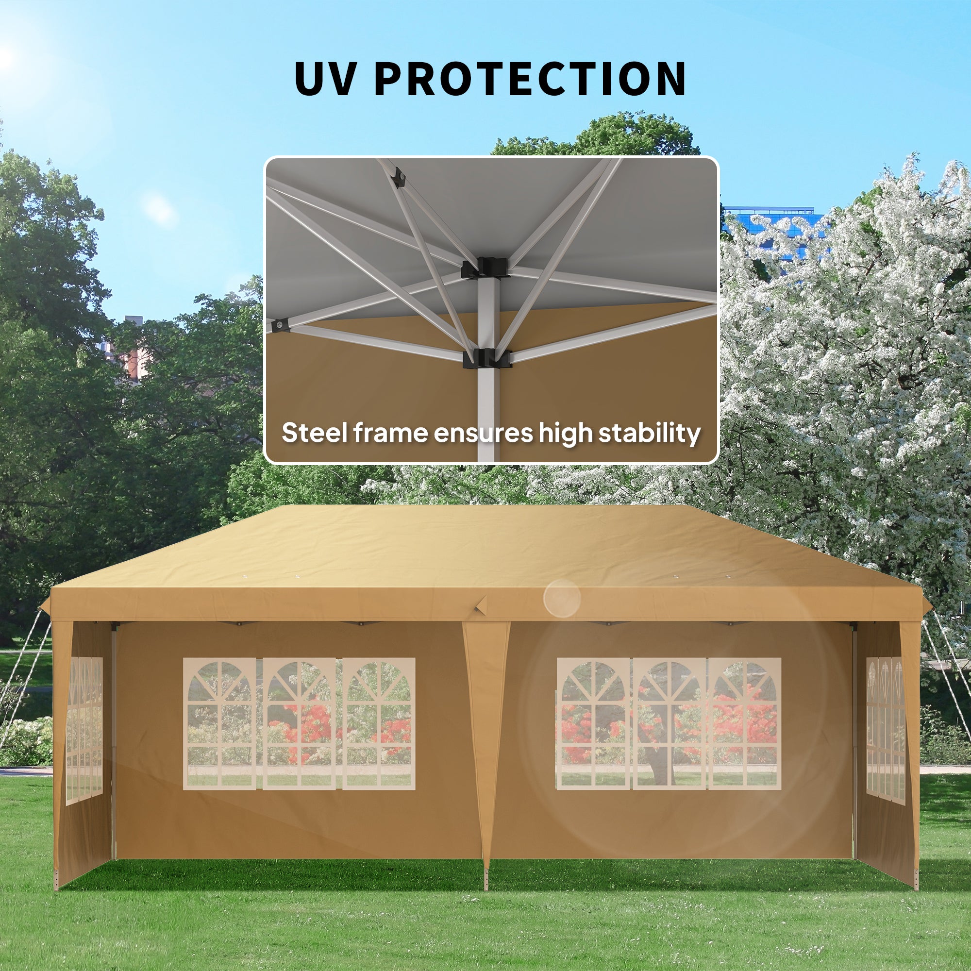 Outsunny 3 x 6m Pop-Up Gazebo, with Removable Walls - Khaki - North Peak Garden Furniture