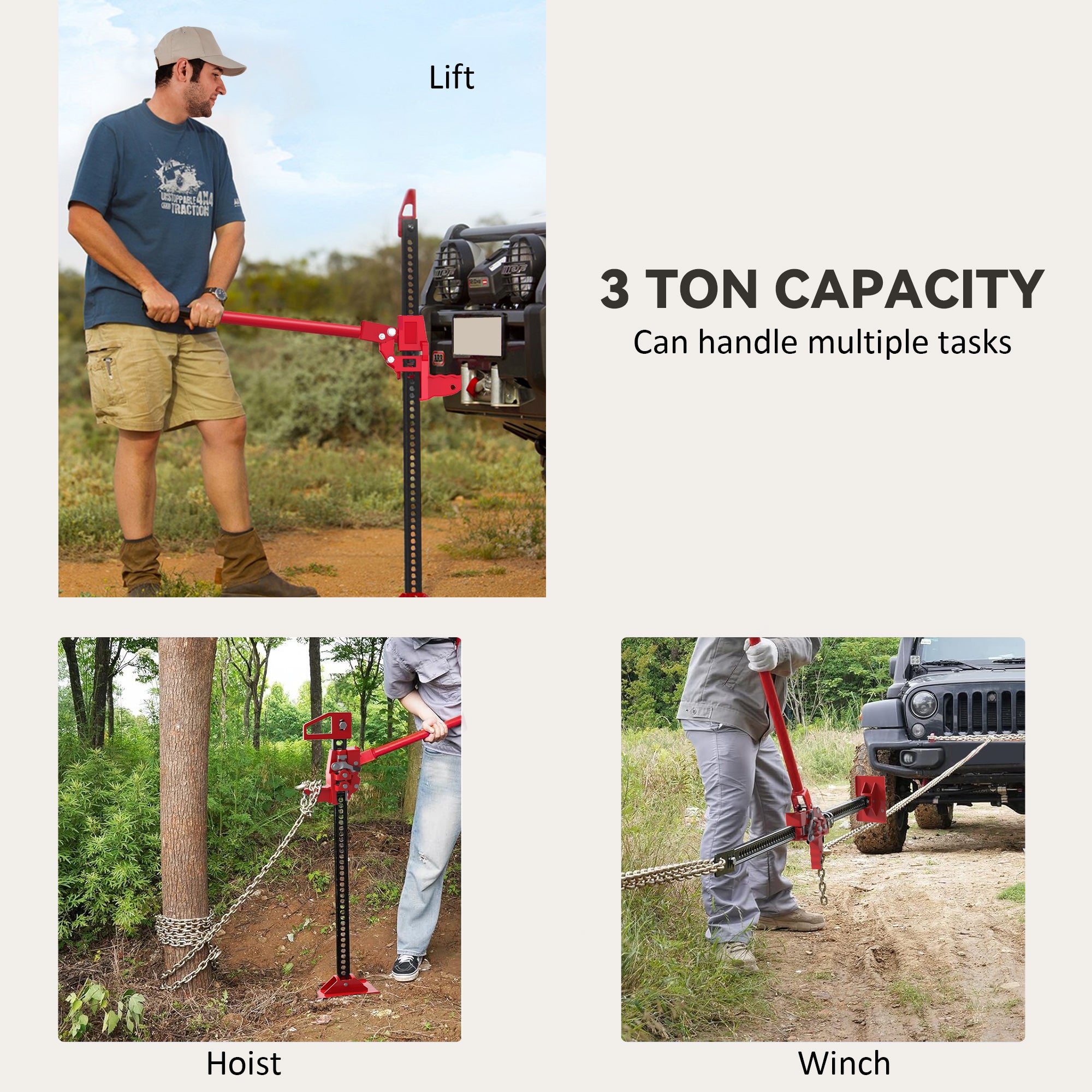 HOMCOM 3 Tonne Farm Jack, 33" High Lift Jack for 4x4 Tractors Trucks Agricultural Lifting, Red