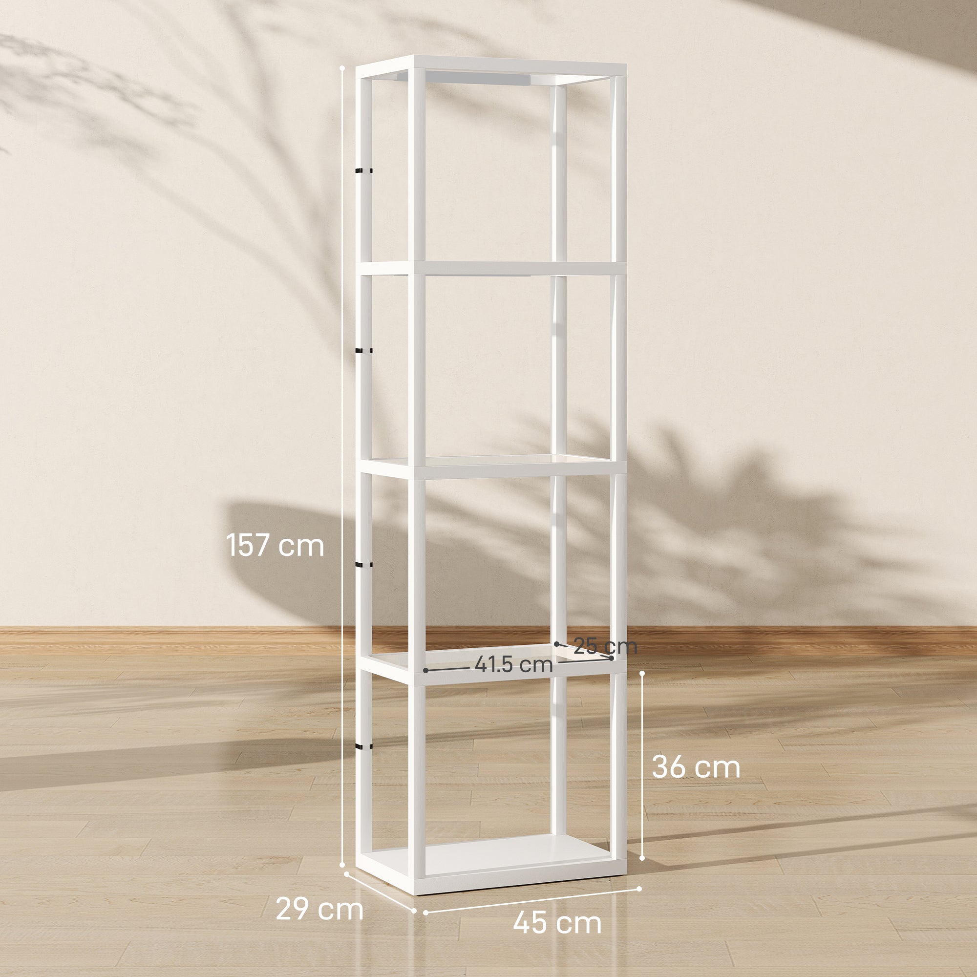 HOMCOM LED Floor Lamp with Glass Shelves, 4 Layers Dimmable Tall Standing Lamp, Modern Column Shelf Floor Light for Living Room, Bedroom, Office, White