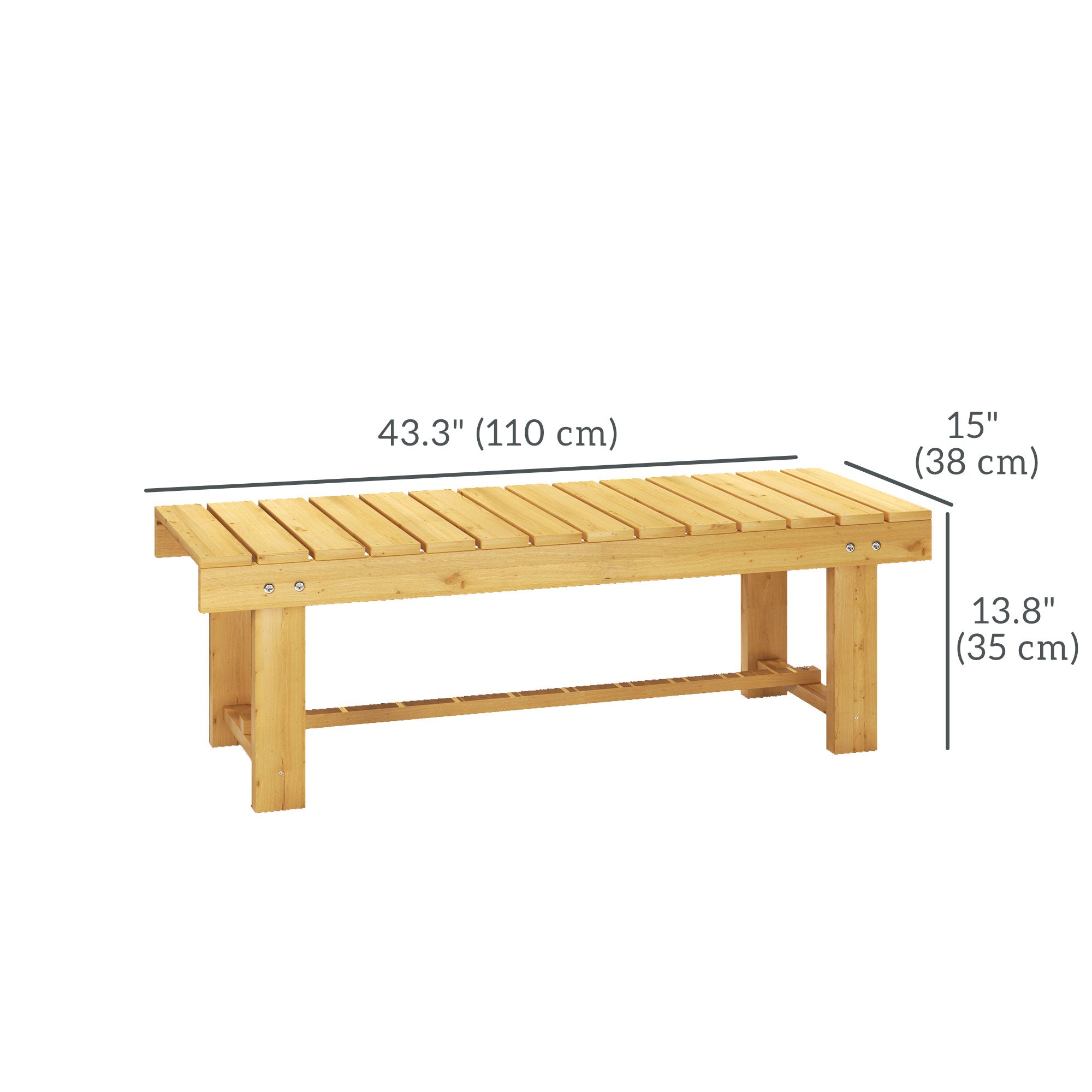 Outsunny 1 Piece 2-seater Outdoor Indoor Garden Wooden Bench Fir Patio Loveseat, 110L x 38W x 35Hcm, Natural - North Peak Garden Furniture