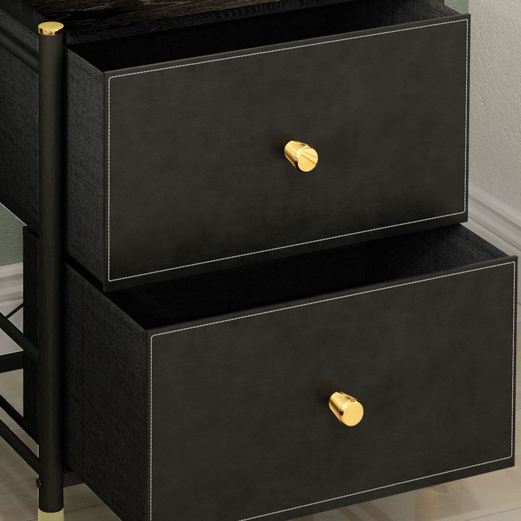 HOMCOM Faux Leather Bedside Table - Black - North Peak Garden Furniture