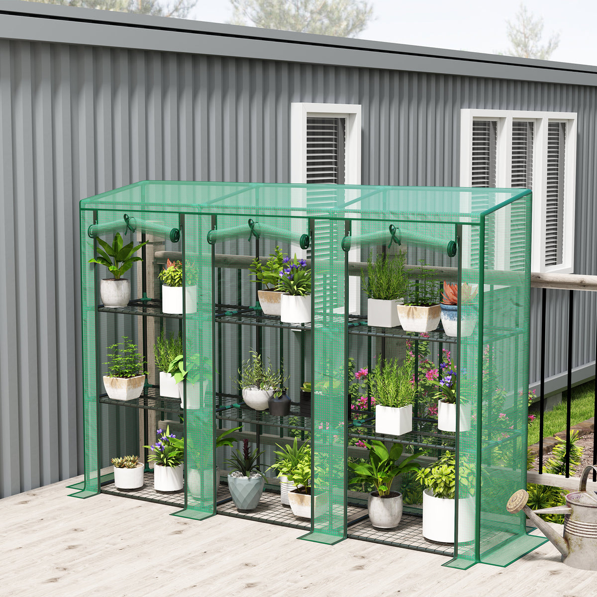 Outsunny 46 x 215 cm Nine-Shelf Greenhouse - Green