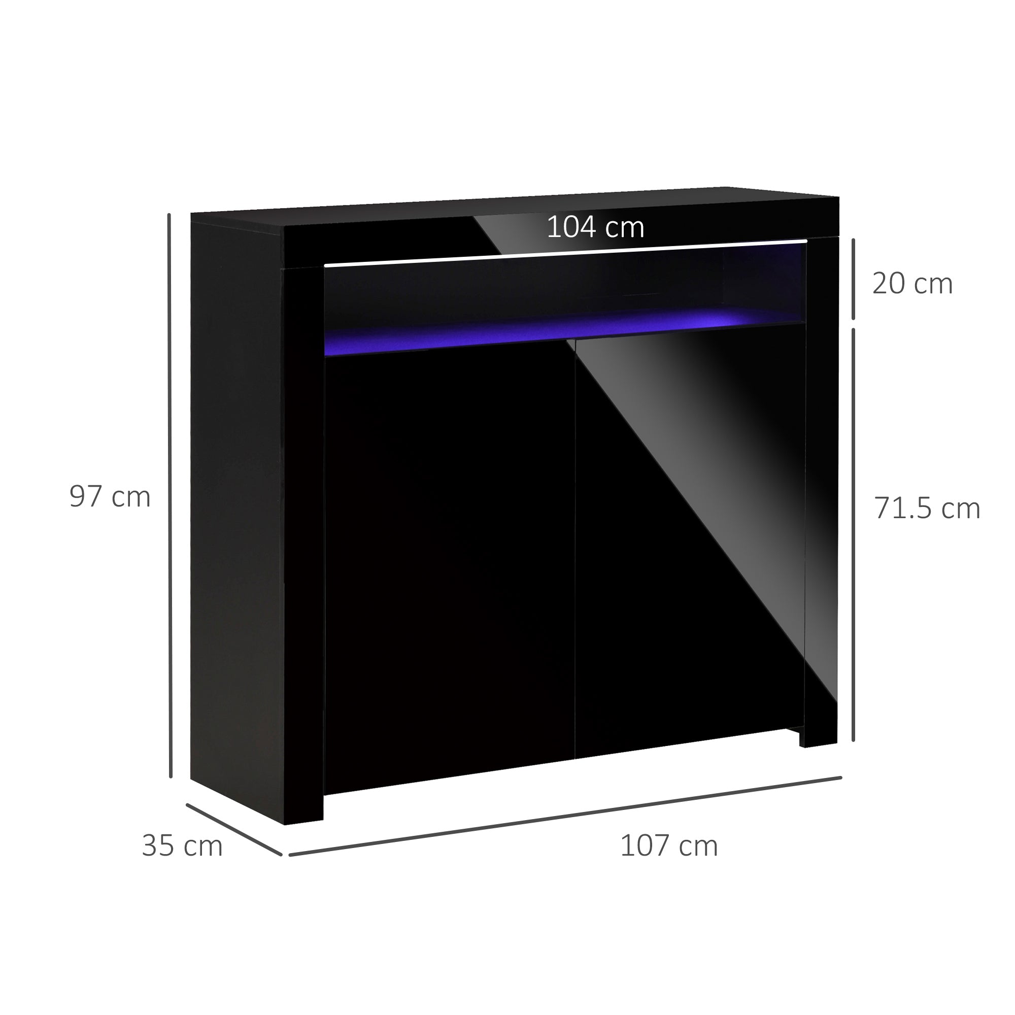 HOMCOM LED Storage Cabinet, Cupboard with High Gloss Front and RGB Lighting, Modern Sideboard for Entryway, Dining Area, Living Room, Black - North Peak Garden Furniture