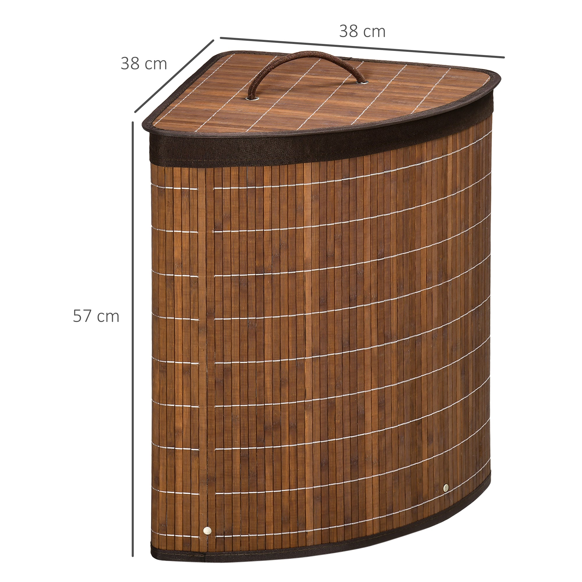HOMCOM Bamboo Laundry Basket with Lid, 55 Litres Laundry Hamper with Removable Washable Lining, Corner Washing Baskets, 38 x 38 x 57cm, Brown - North Peak Garden Furniture
