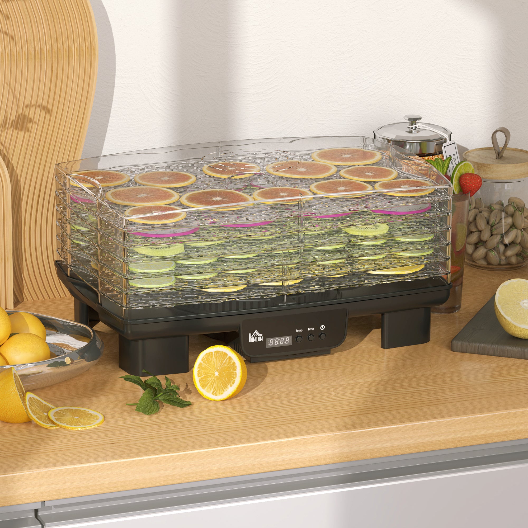 HOMCOM 6 Tray Food Dehydrator, 550W Food Dryer Machine with Adjustable Temperature, 48H Timer, for Drying Fruit, Meat, Vegetable, Jerky and Pet Treat, Black - North Peak Garden Furniture