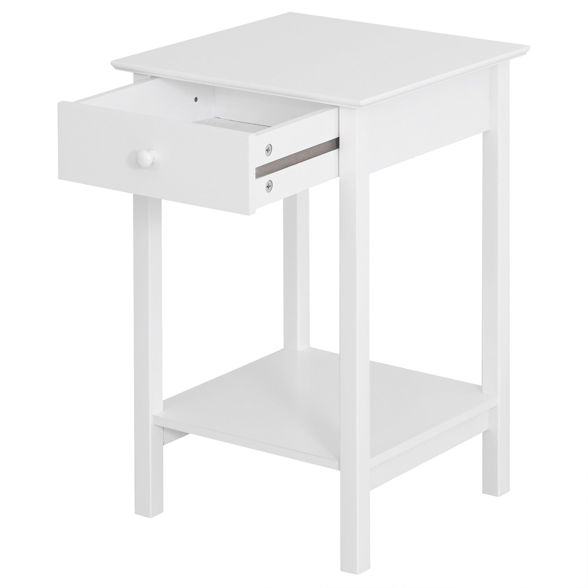 HOMCOM White Bedside Table, Wooden Side Table, Nightstand, Bedside Cabinet with Drawer and Storage Shelf for Bedroom and Living Room - North Peak Garden Furniture