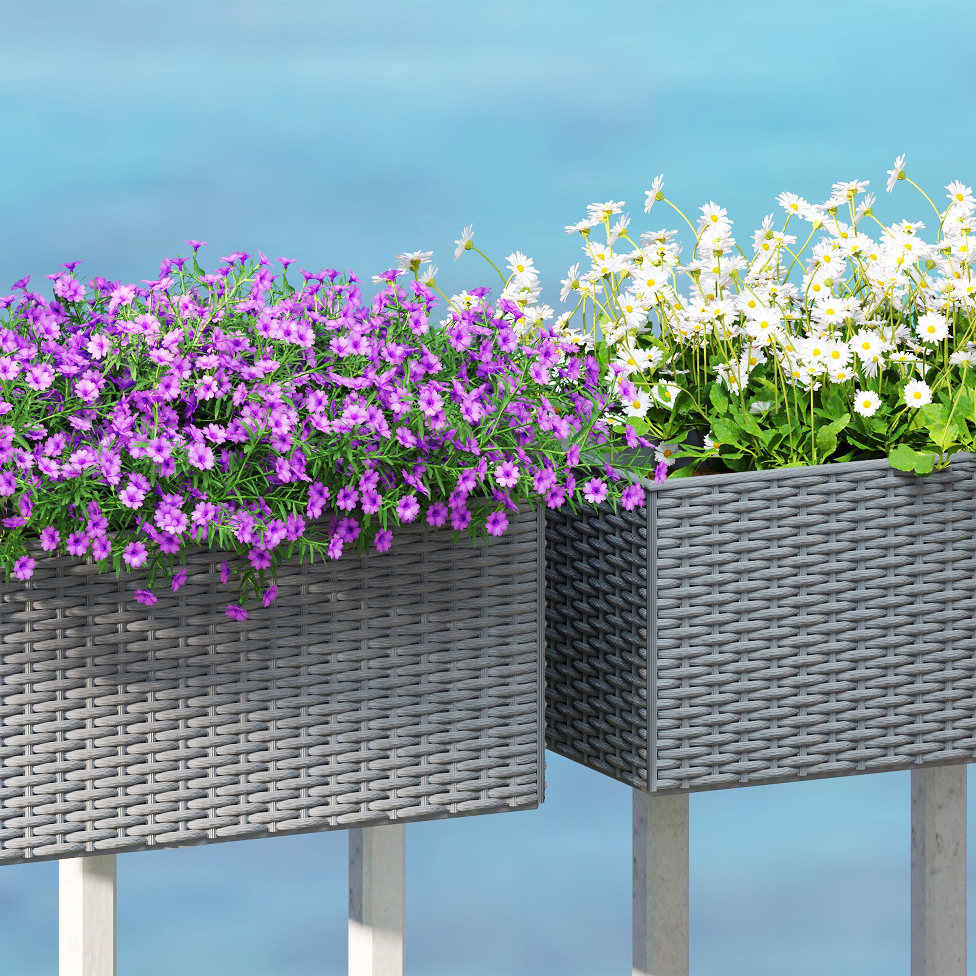 Outsunny Set of Two Rattan-Effect Planters - Grey - North Peak Garden Furniture