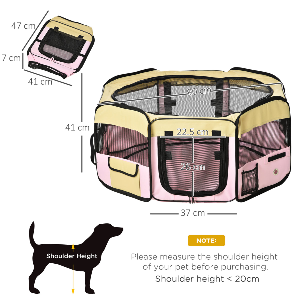 PawHut Fabric Pet Whelping Box Dog Cat Puppy Playpen Rabbit Guinea Pig Play Pen in Pink With Carry Bag Small Dia 90 x 41Hcm - North Peak Garden Furniture