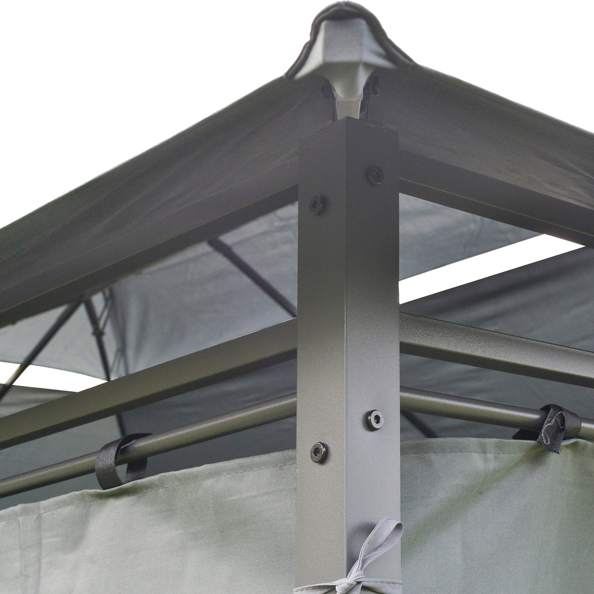 Outsunny 4m x 3(m)Garden Gazebo, Double Roof Outdoor Gazebo Canopy Shelter with Curtains, Solid Steel Frame for Lawn and Deck, Grey - North Peak Garden Furniture