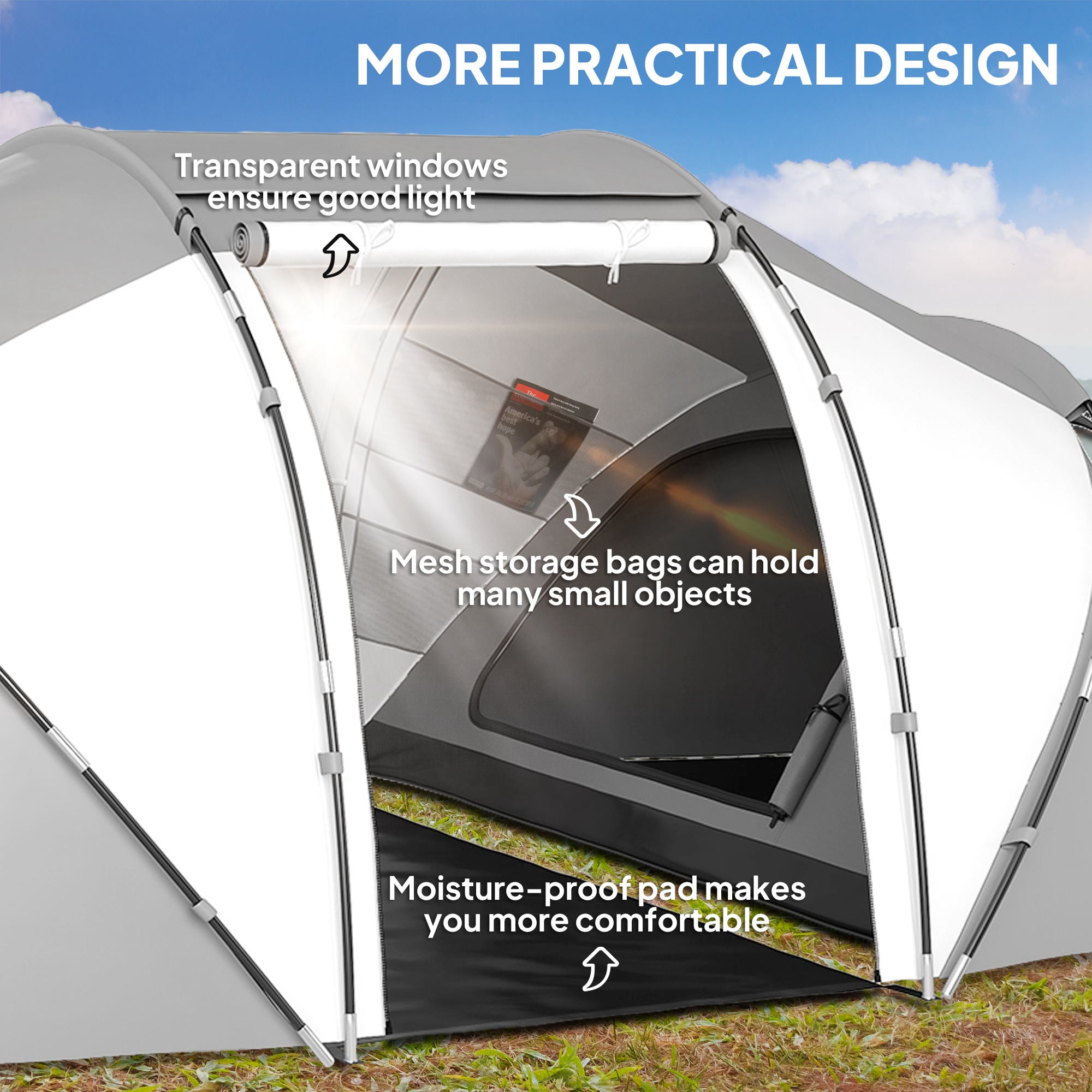 Outsunny 4-6 Man UV Protection Camping Tent - Charcoal Grey and White - North Peak Garden Furniture