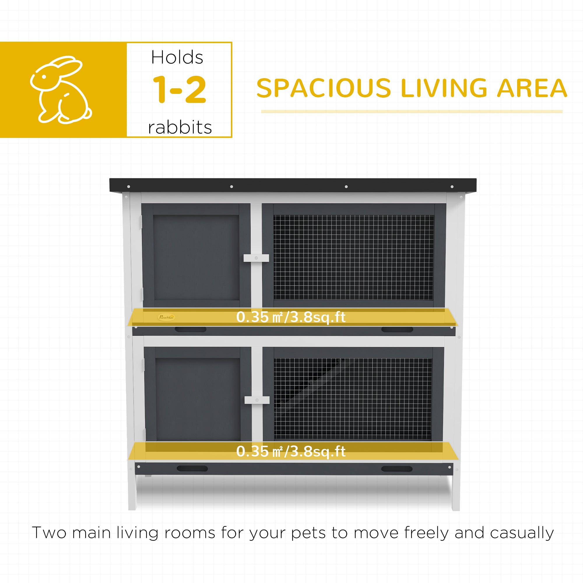 PawHut Double Decker Rabbit Hutch 2 Tier Guinea Pig House Pet Cage Outdoor with Sliding-out Tray, 100 x 47 x 91cm, Grey - North Peak Garden Furniture