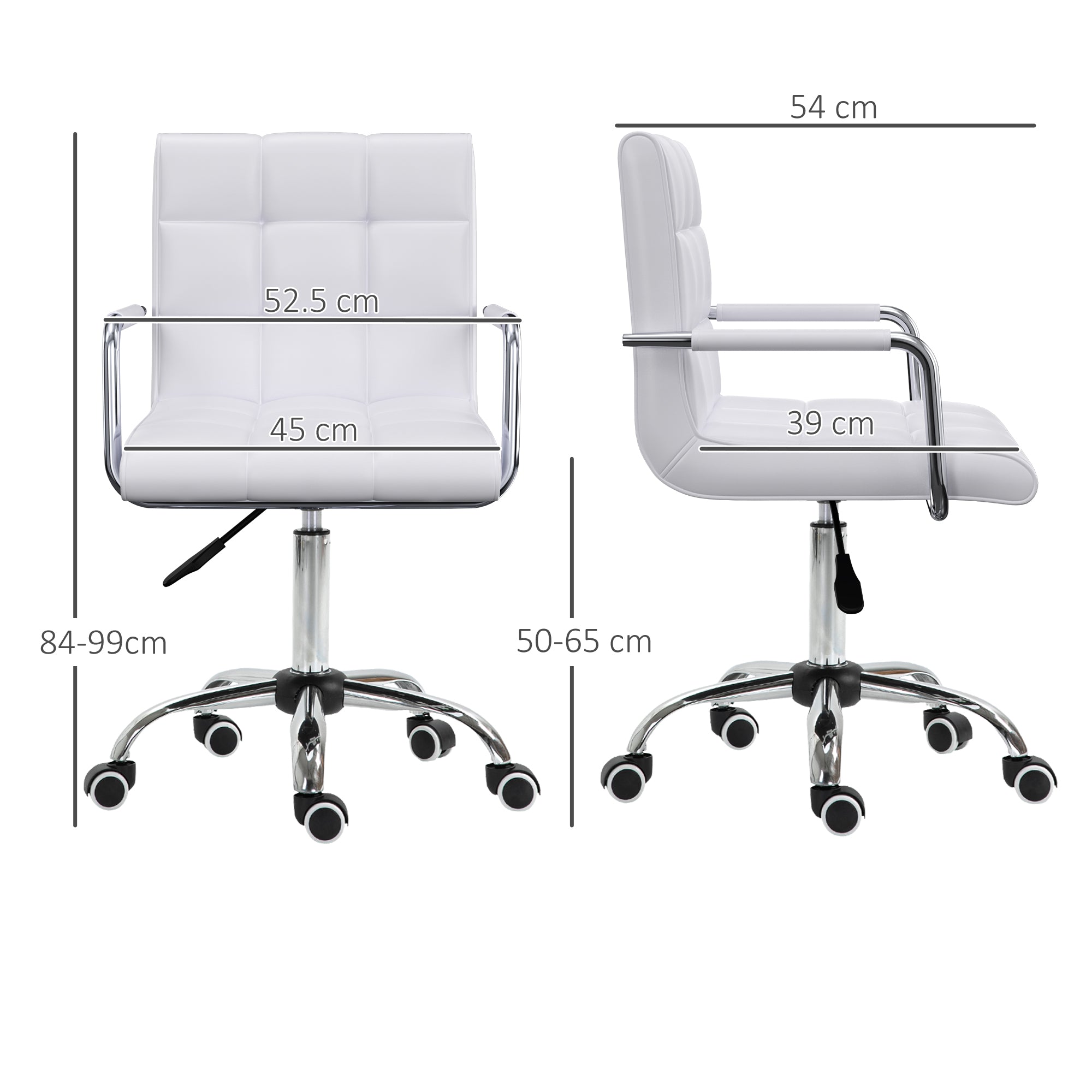 Vinsetto Office Chair, Makeup Vanity Chair, Mid Back Computer Chair, PU Leather Swivel Study Chair with Adjustable Height, Armrest and Rolling Wheels, White - North Peak Garden Furniture