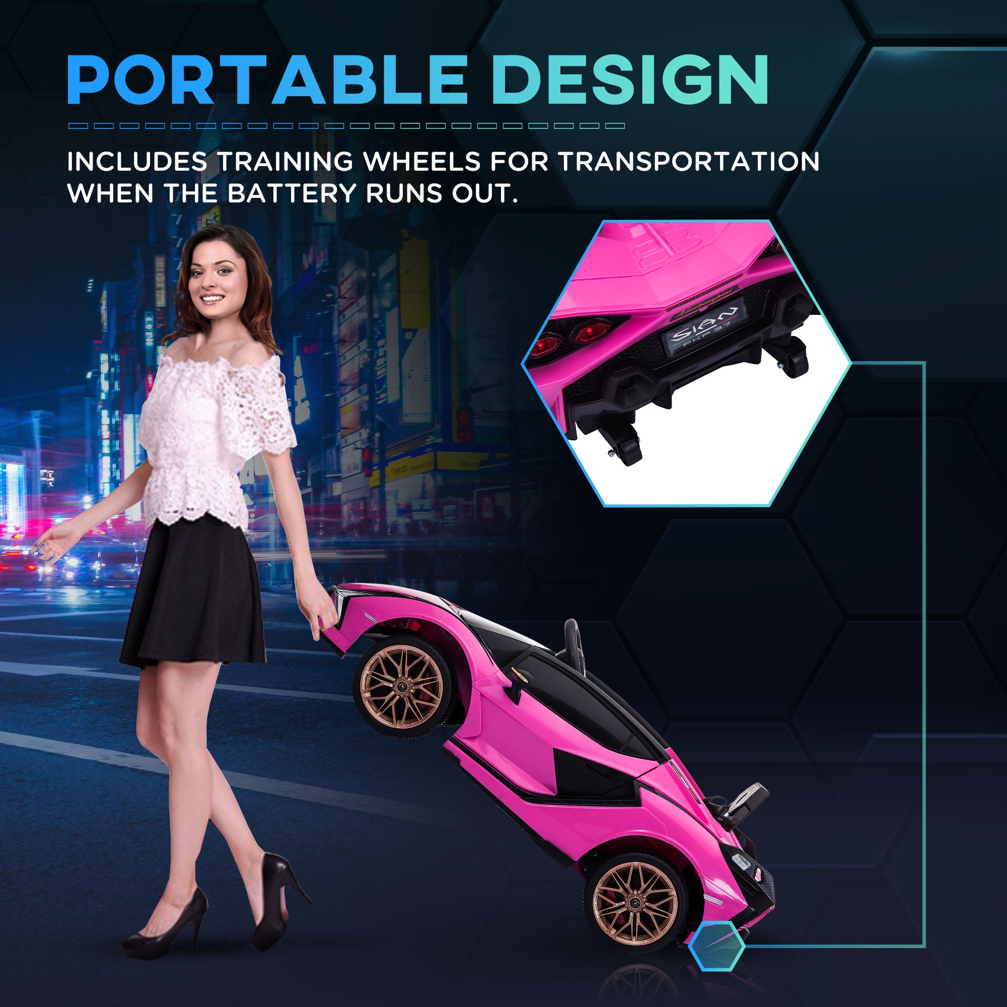 HOMCOM Lamborghini Sian Licensed 12V Kids Electric Ride On Car 2 Motors Toy Car with Remote Control Music Lights MP3 for 3-5 Years Pink - North Peak Garden Furniture