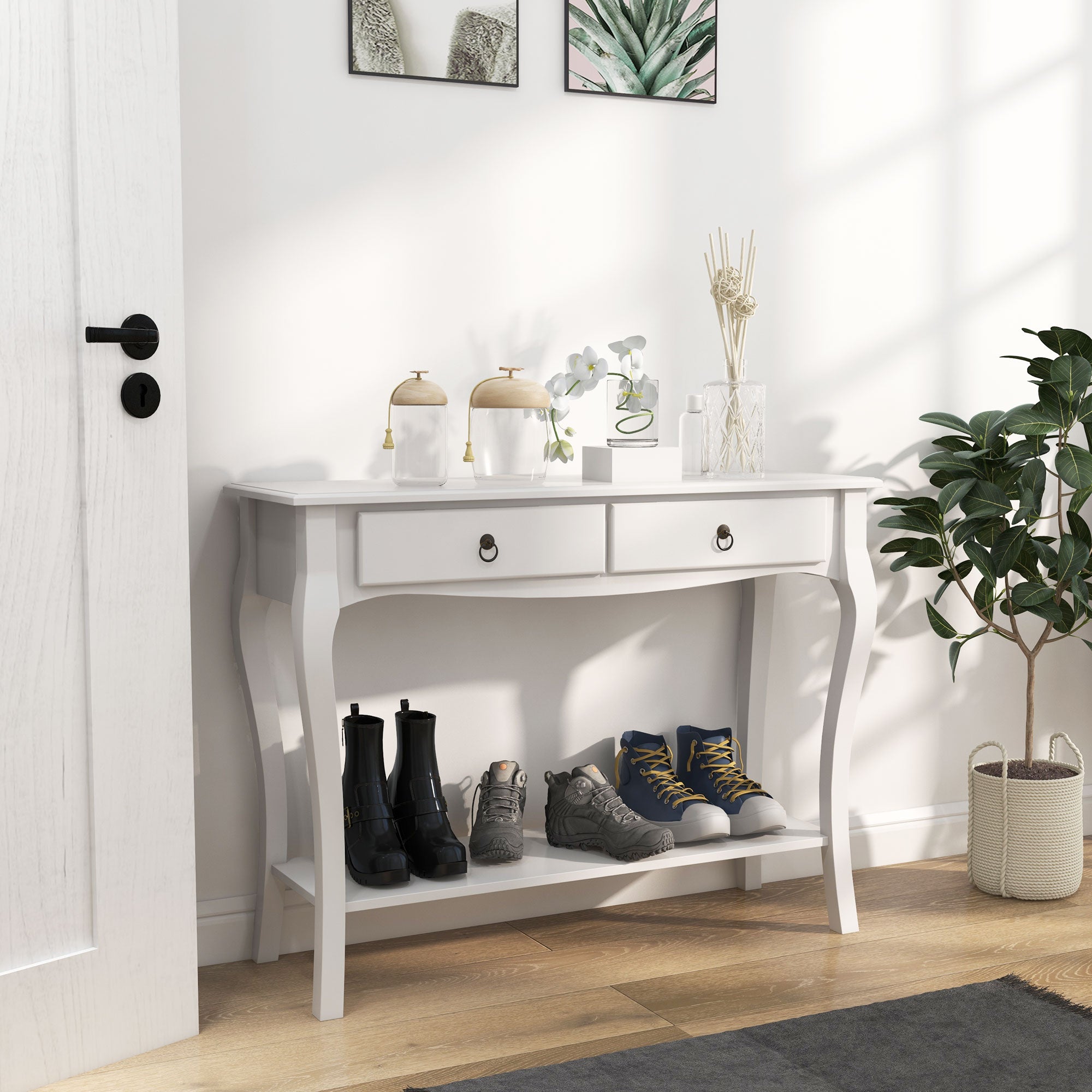 HOMCOM Console Table Modern Sofa Side Desk with Storage Shelves Drawers for Living Room Entryway Bedroom Ivory White - North Peak Garden Furniture