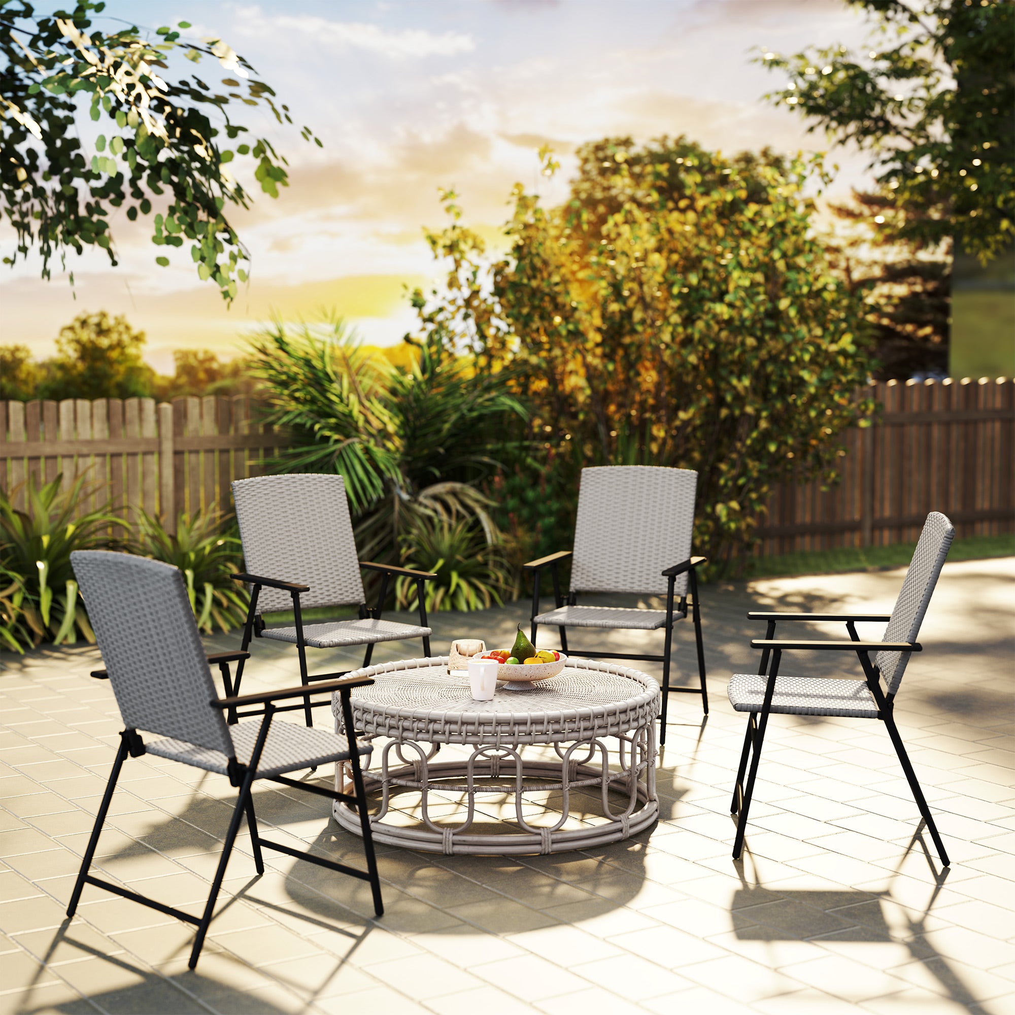 Outsunny Set of Four Folding Rattan Seat Chairs - Grey - North Peak Garden Furniture