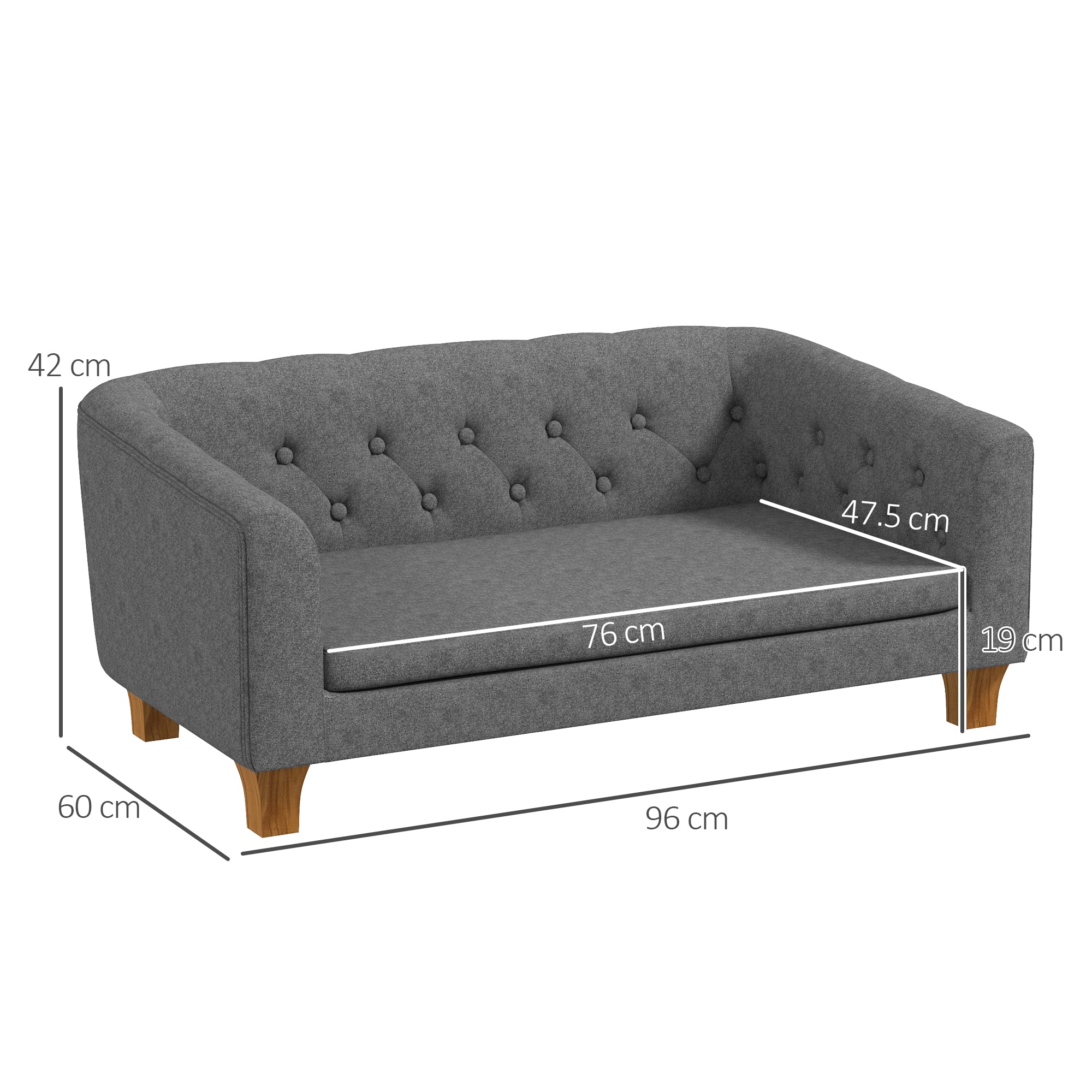 PawHut Dog Sofa Bed w/ Soft Cushion for Medium Dogs - Grey - North Peak Garden Furniture