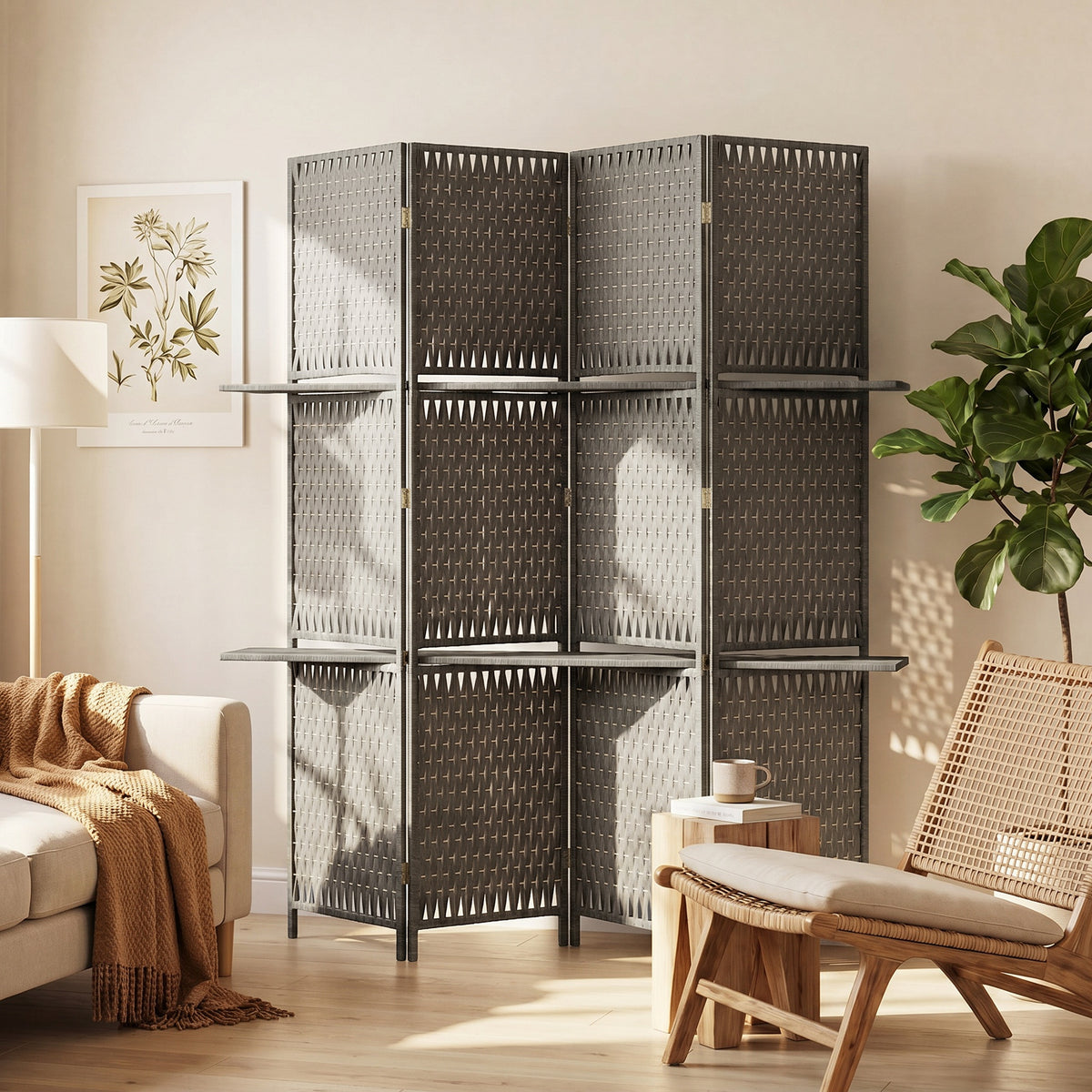 HOMCOM Wave Fibre Freestanding Folding Privacy Screen Panels, Room Divider, Grey