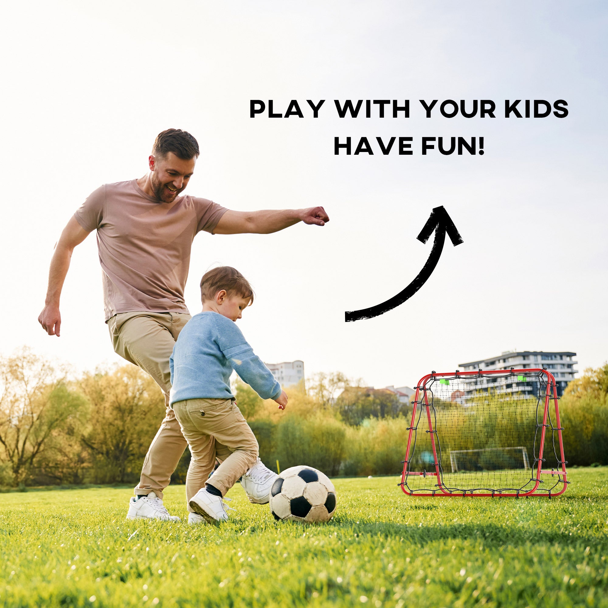 HOMCOM Double Sided Football Rebounder Net, Football Rebound Goal with 5 Adjustable Angles, Red - North Peak Garden Furniture