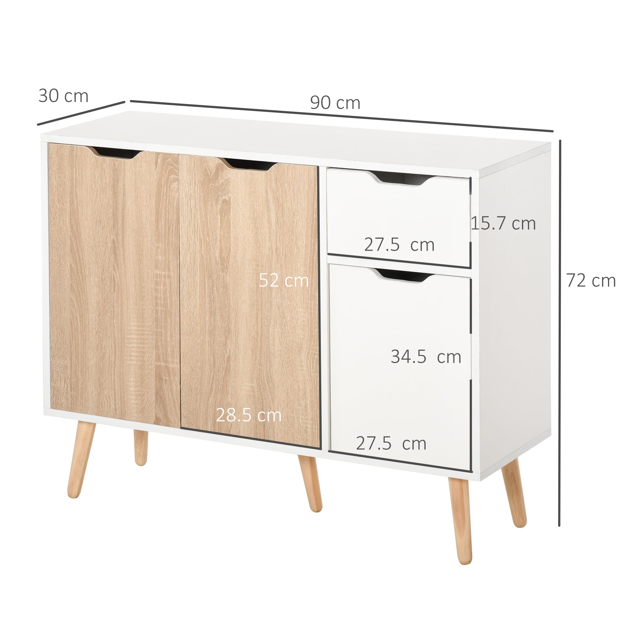 HOMCOM Sideboard Floor Standing Storage Cabinet with Drawer for Bedroom, Living Room, Home Office, Natural - North Peak Garden Furniture