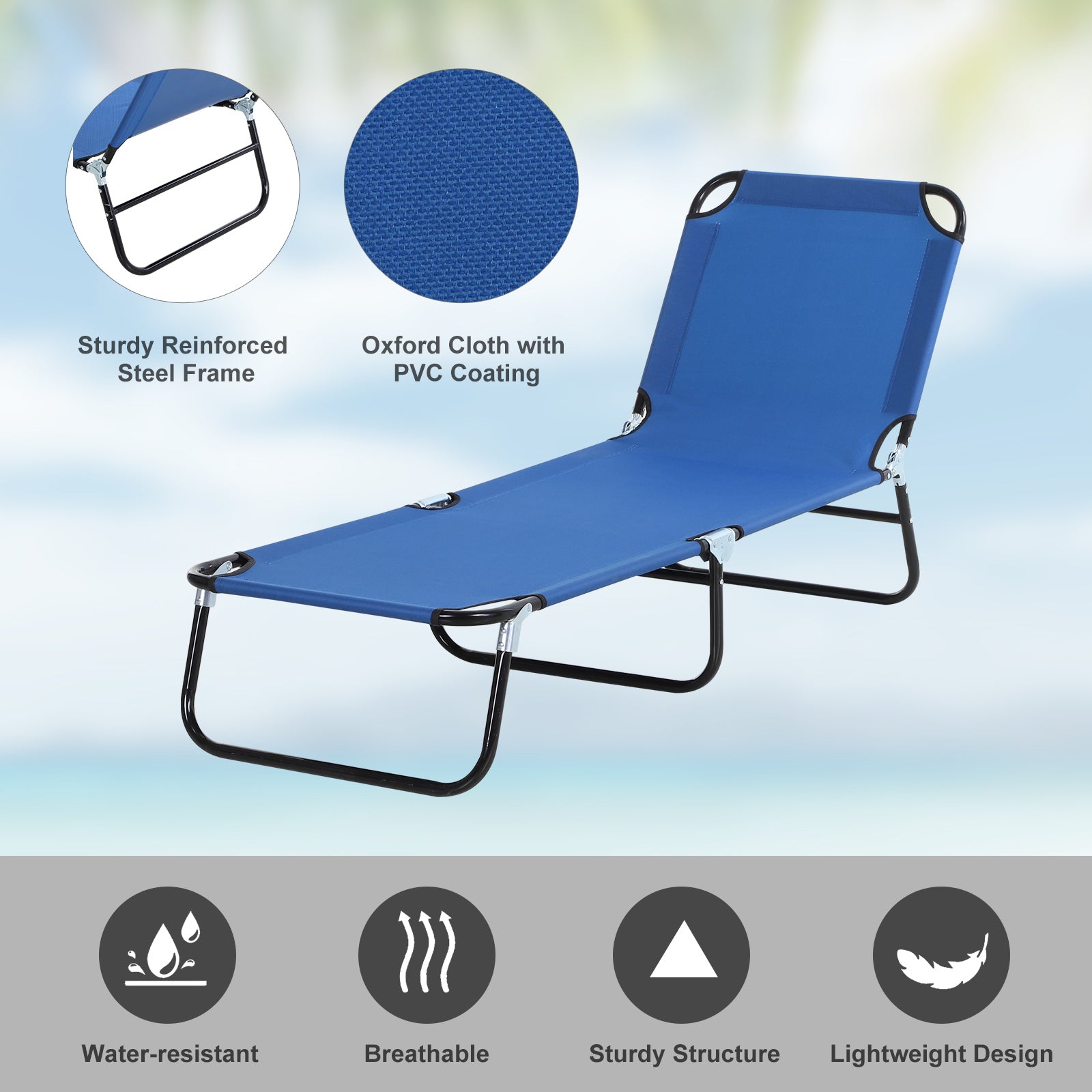 Outsunny Folding Sun Lounger: Adjustable 5-Position Backrest, Lightweight Poolside & Sunbathing Recliner, Blue