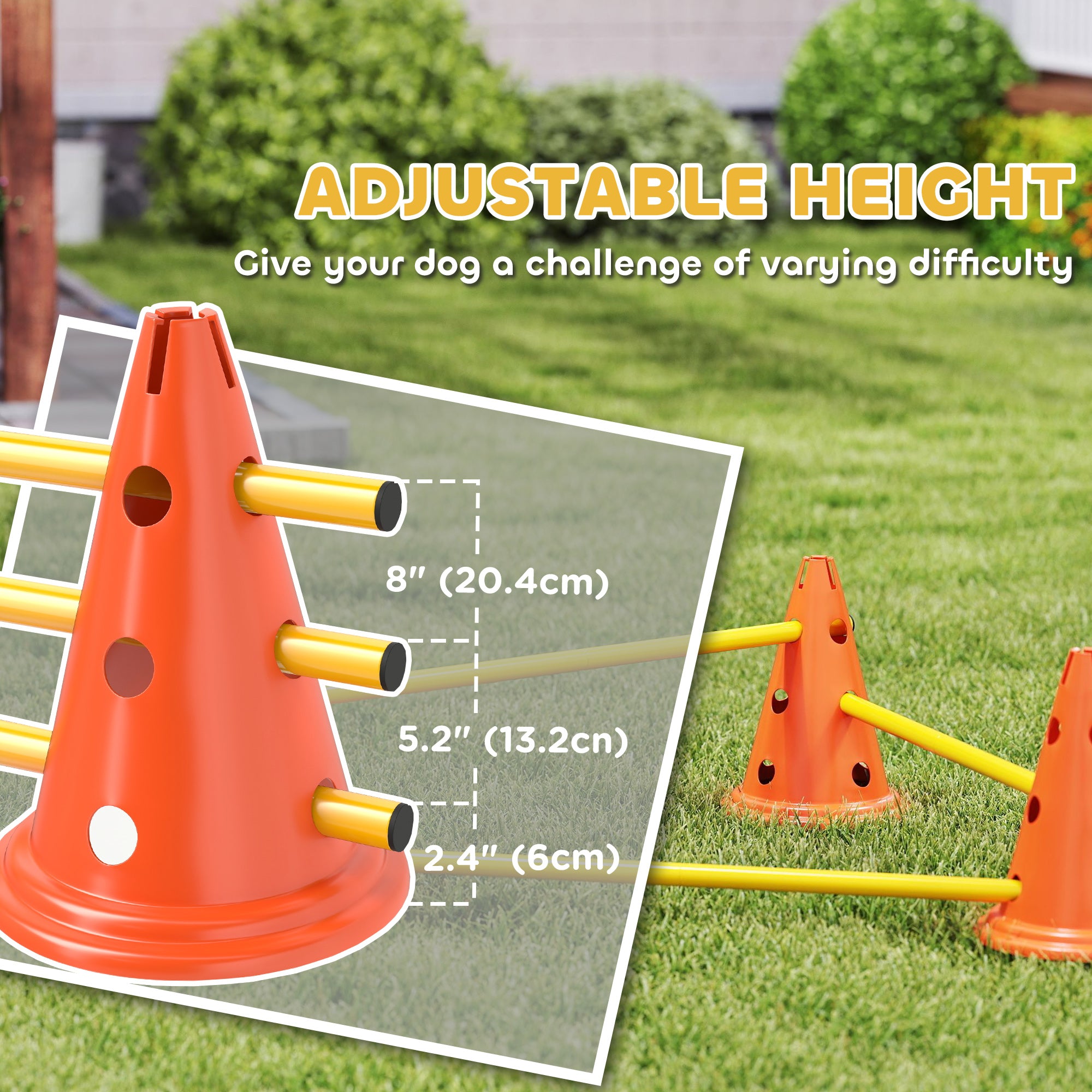 PawHut Dog Agility Equipment Set of 6 Cones, 6 Poles with Carry Bag, 3 PCS Adjustable Height Jumping Obstacles, Orange - North Peak Garden Furniture
