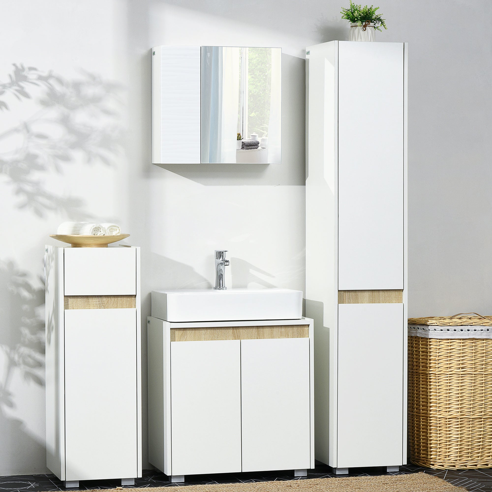 kleankin Tall Bathroom Cabinet with Adjustable Shelves, 5-Tier Modern Freestanding Tallboy with Storage Cabinets, White - North Peak Garden Furniture