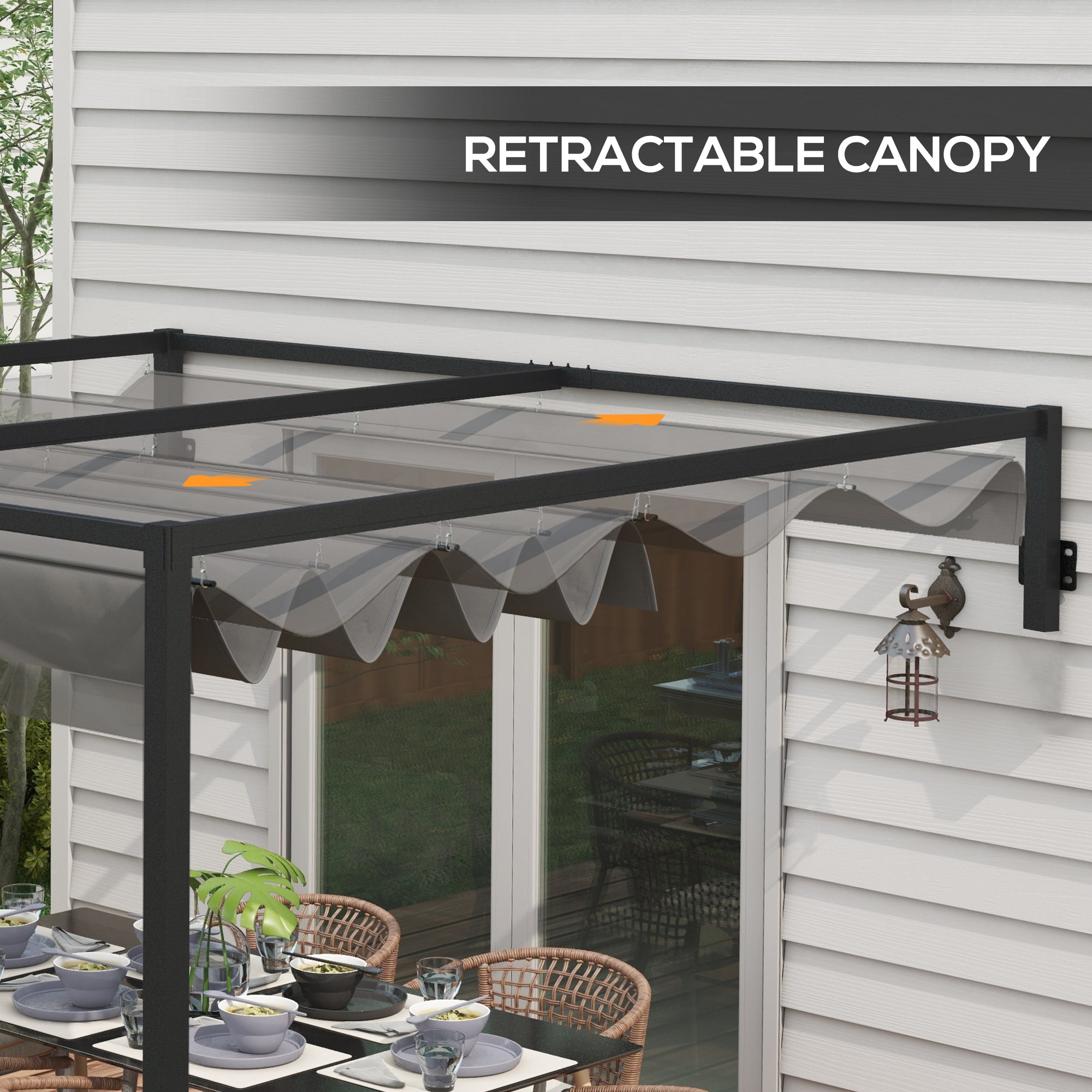 Outsunny 3 x 4m Lean To Pergola, Metal Pergola with Retractable Roof for Grill, Garden, Patio, Deck - North Peak Garden Furniture