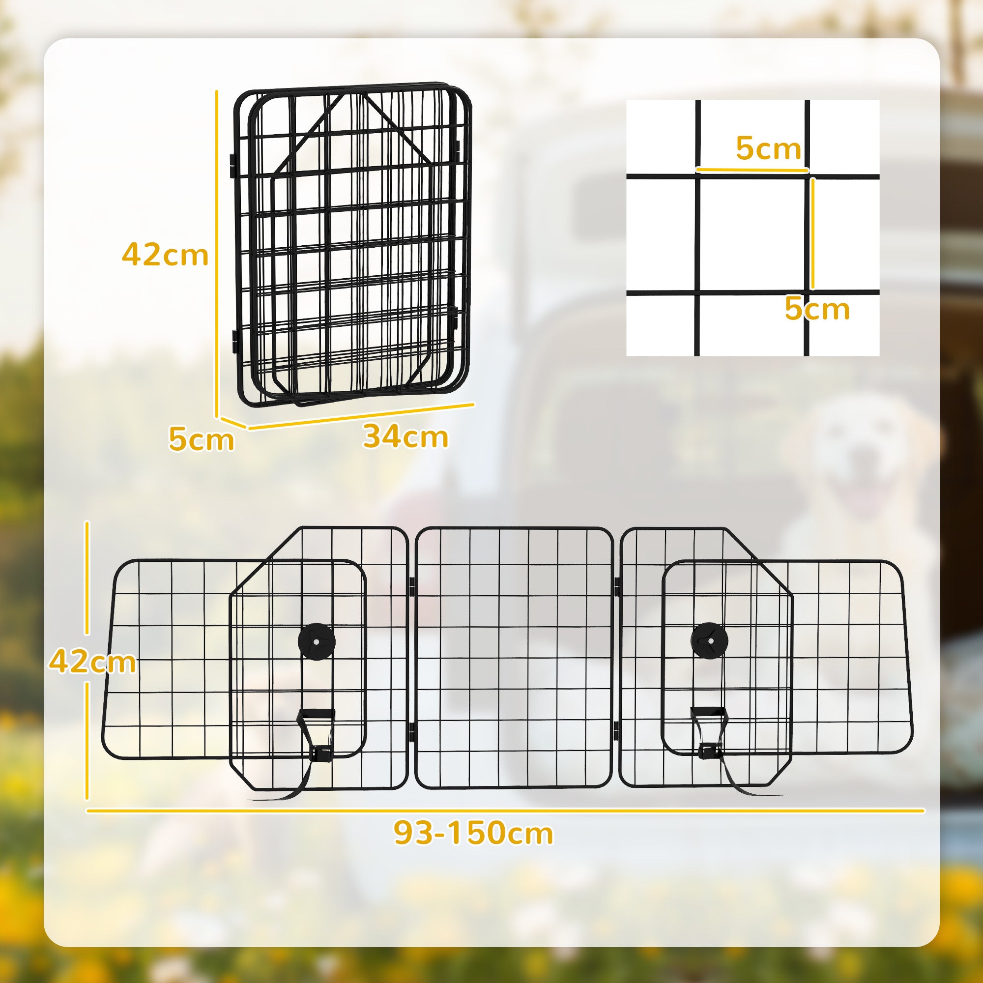 PawHut Dog Guard for Cars, Vans, Vehicles, with 93-150cm Adjustable Width - North Peak Garden Furniture
