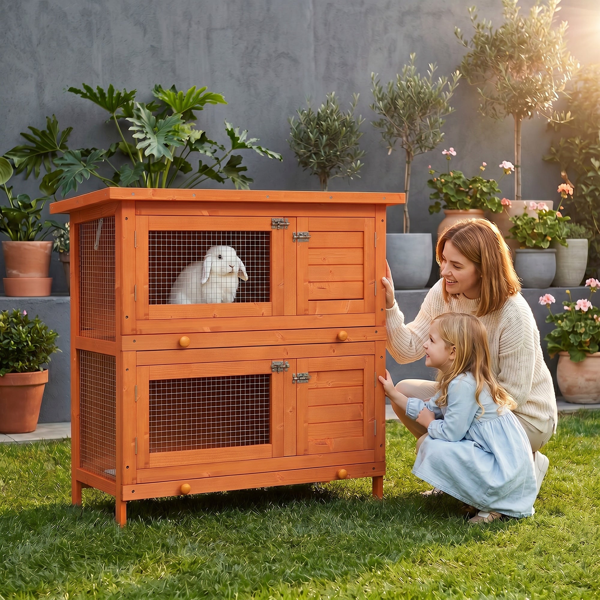 PawHut Rabbit Hutch Outdoor Guinea Pig Hutch Wooden Duck House Pet Cage with Opening Roof, 90 x 45 x 90cm