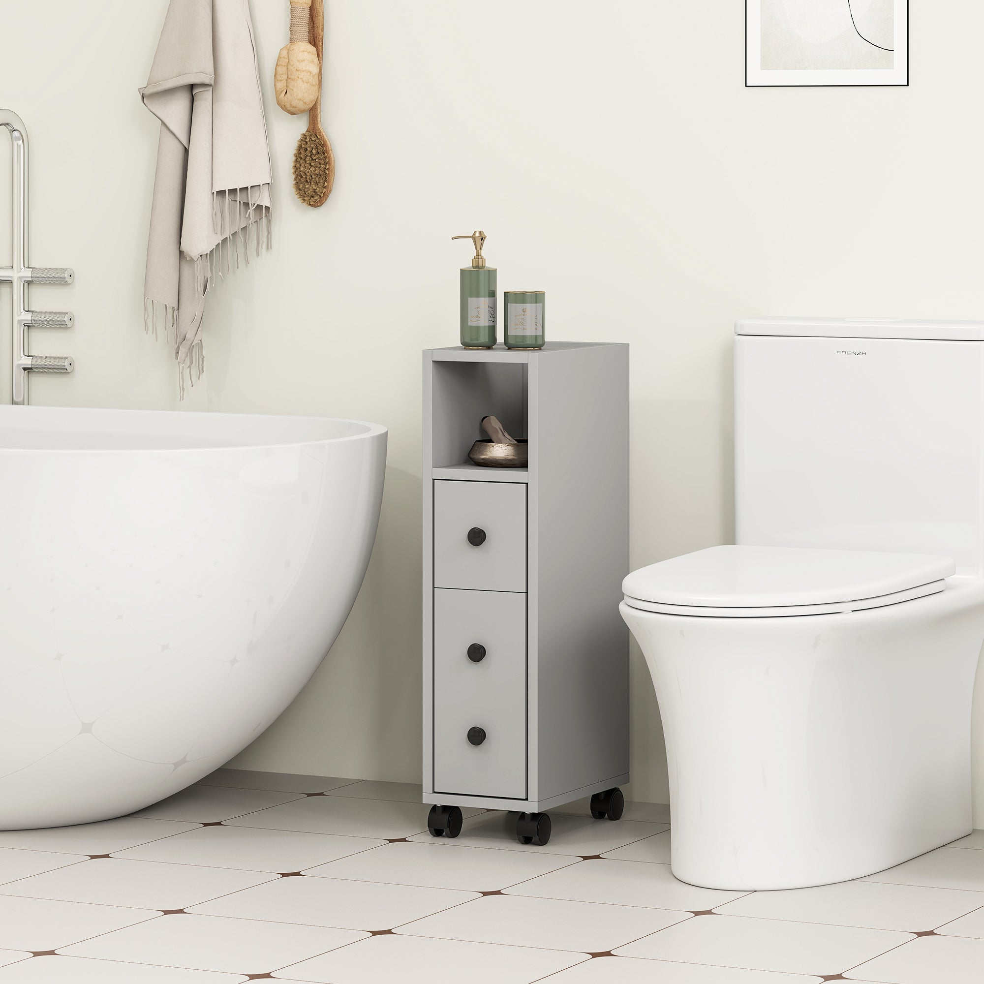 kleankin Slimline Bathroom Storage Cabinet - Grey - North Peak Garden Furniture