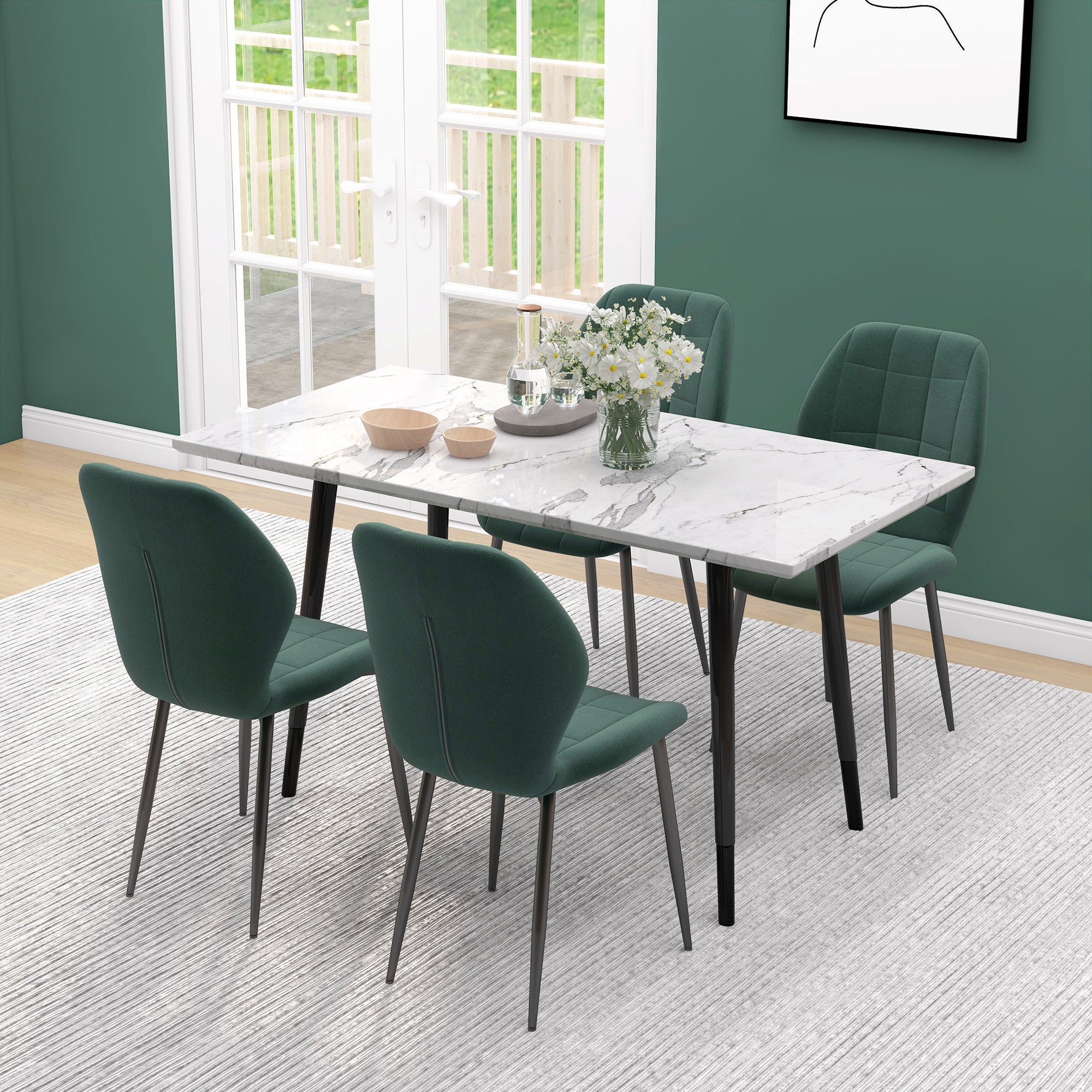 HOMCOM Set of Four Flannel Relaxed Tub Dining Chairs - Green - North Peak Garden Furniture