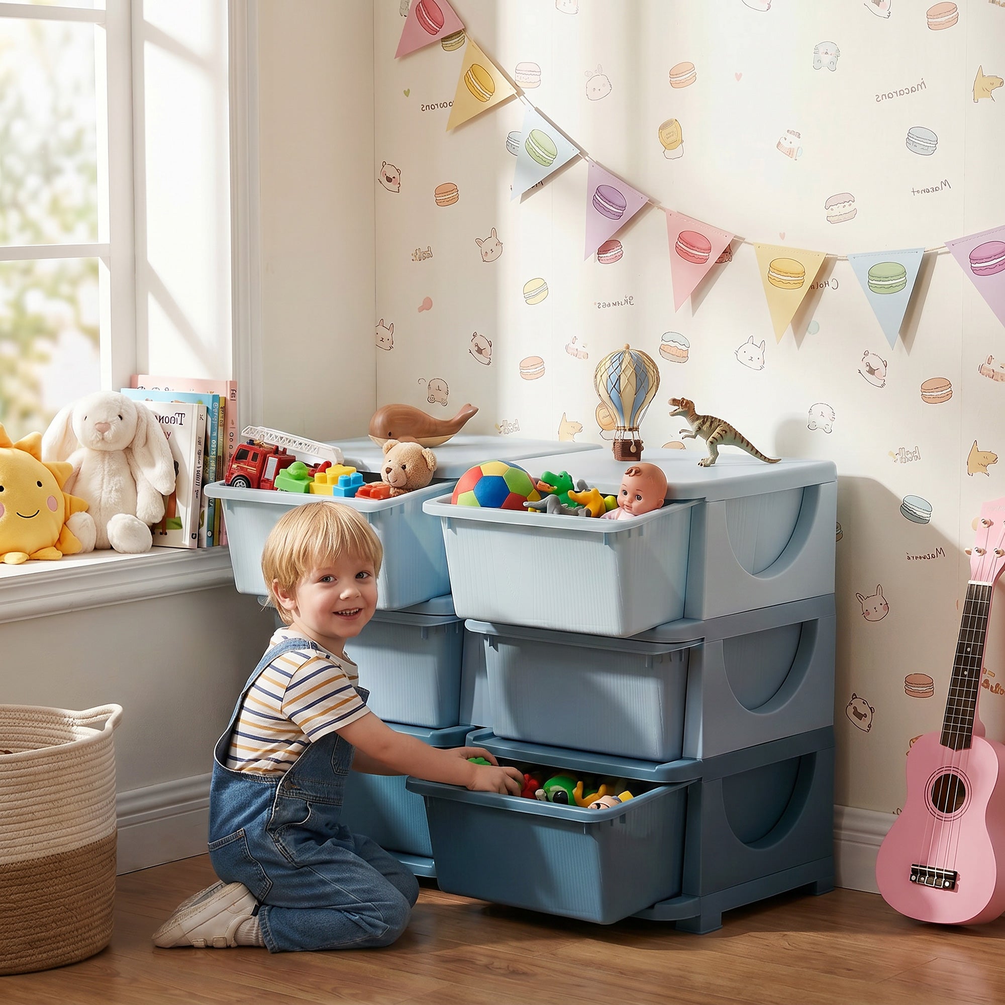 HOMCOM Kids Storage Unit, with Six Drawers - Blue