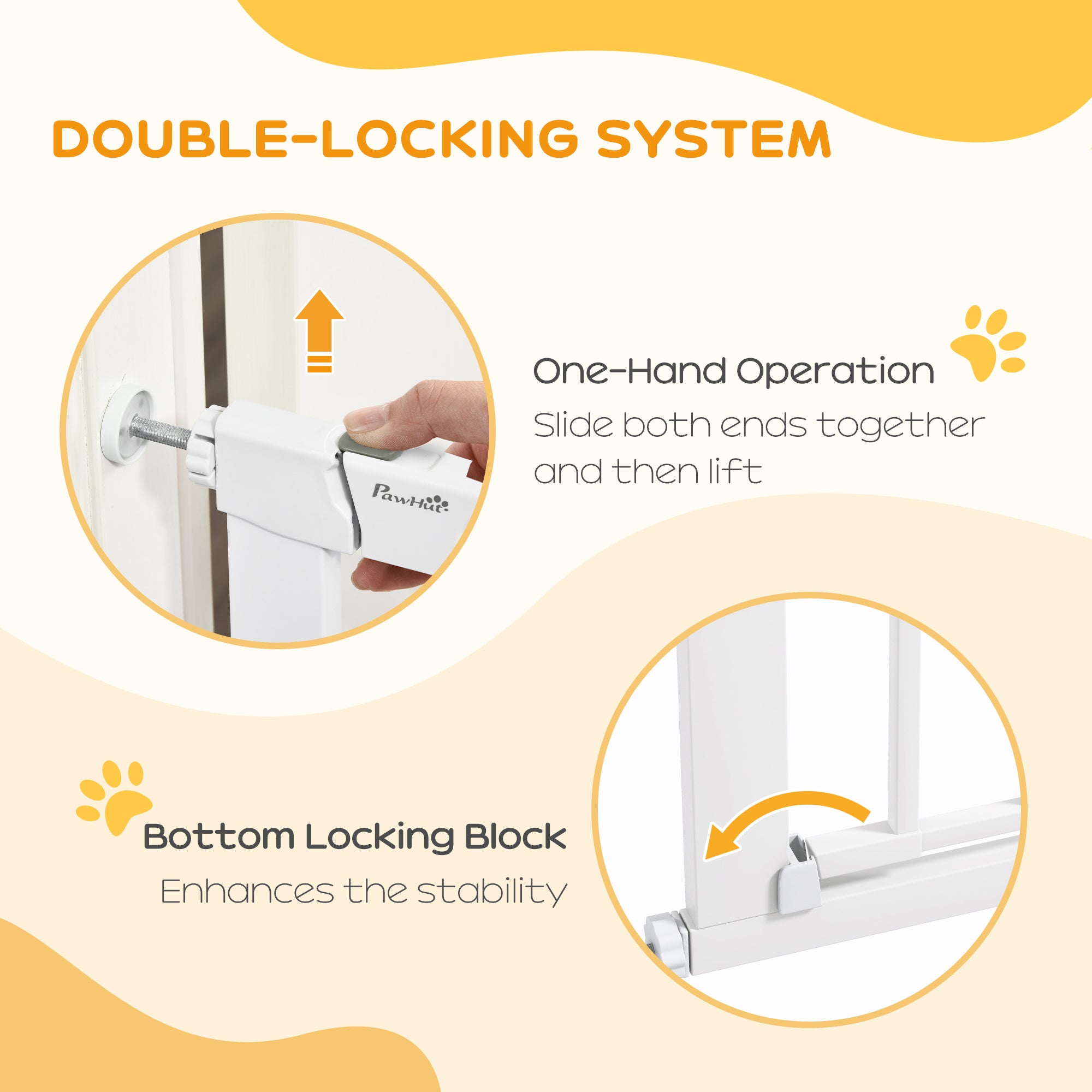 PawHut 75-82cm Pet Safet Gaye, Pressure Fit Stair, with Cat Flap, Double Locking, White - North Peak Garden Furniture