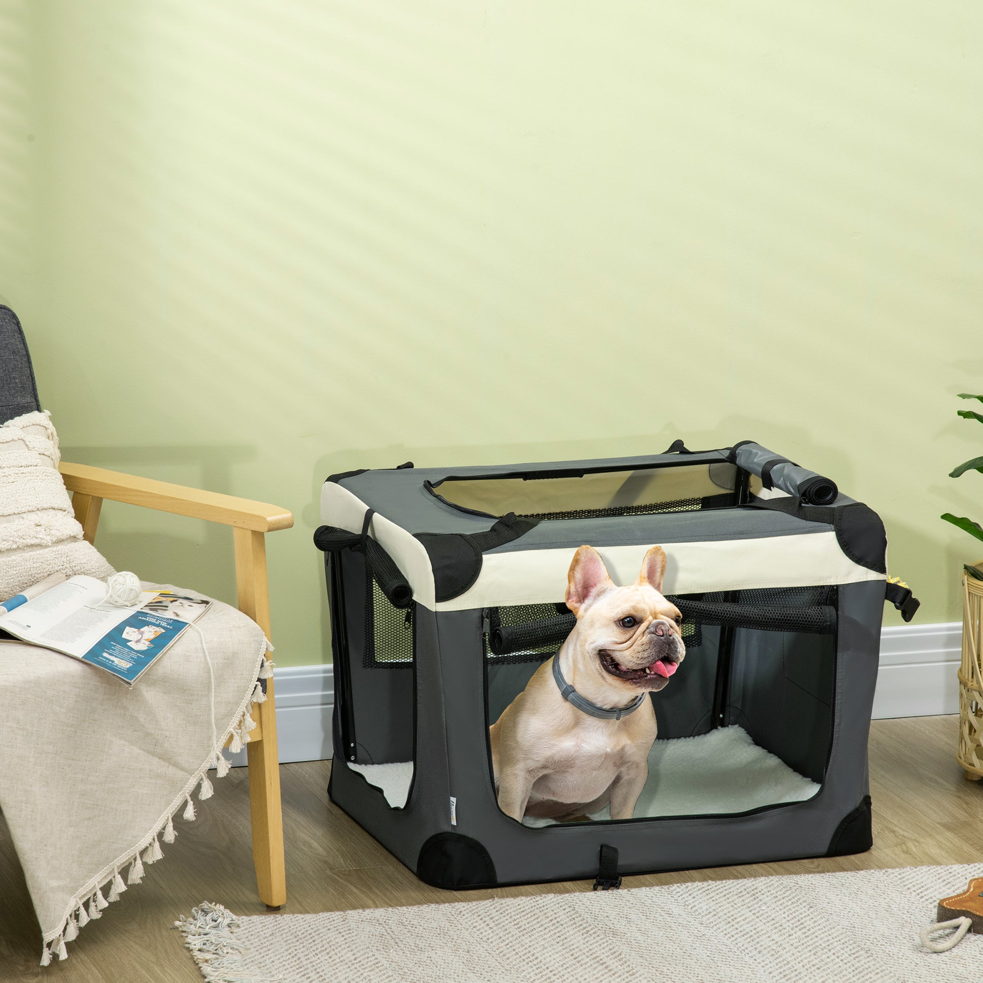 PawHut 70cm Foldable Pet Carrier, with Cushion, for Small Dogs and Cats - Grey - North Peak Garden Furniture