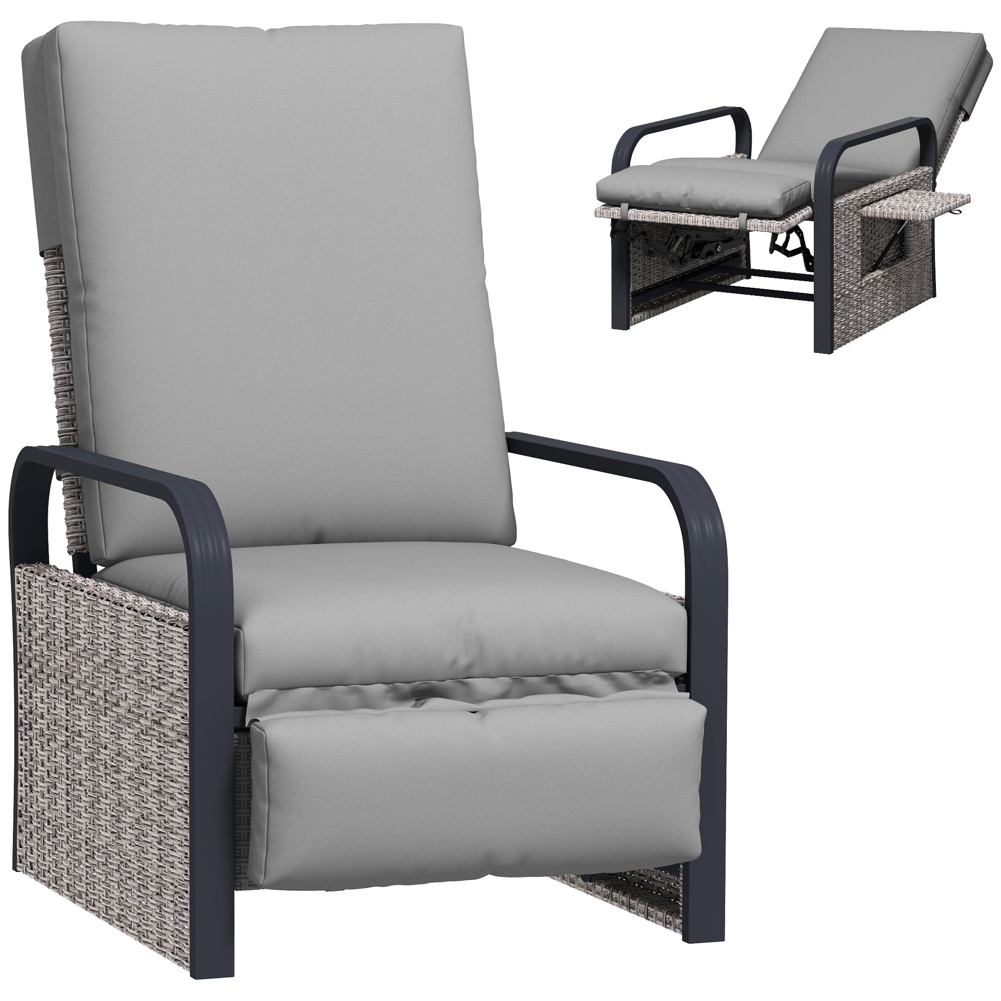 Outsunny 140° Reclining Rattan Armchair - Mixed Grey - North Peak Garden Furniture