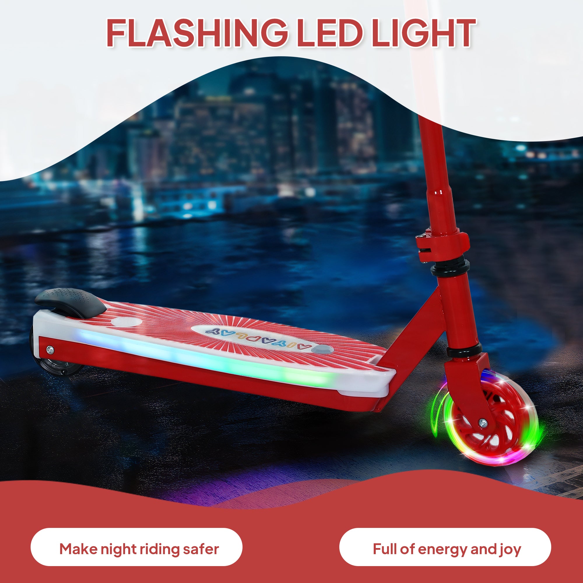 AIYAPLAY Electric Scooter for Kids Ages 4-7, with Auxiliary Rear Wheels, Flashing LED Light and Electric Brake, Kids Electric Scooter for Boys Girls, 6 KM/H & 8 KM, Red - North Peak Garden Furniture