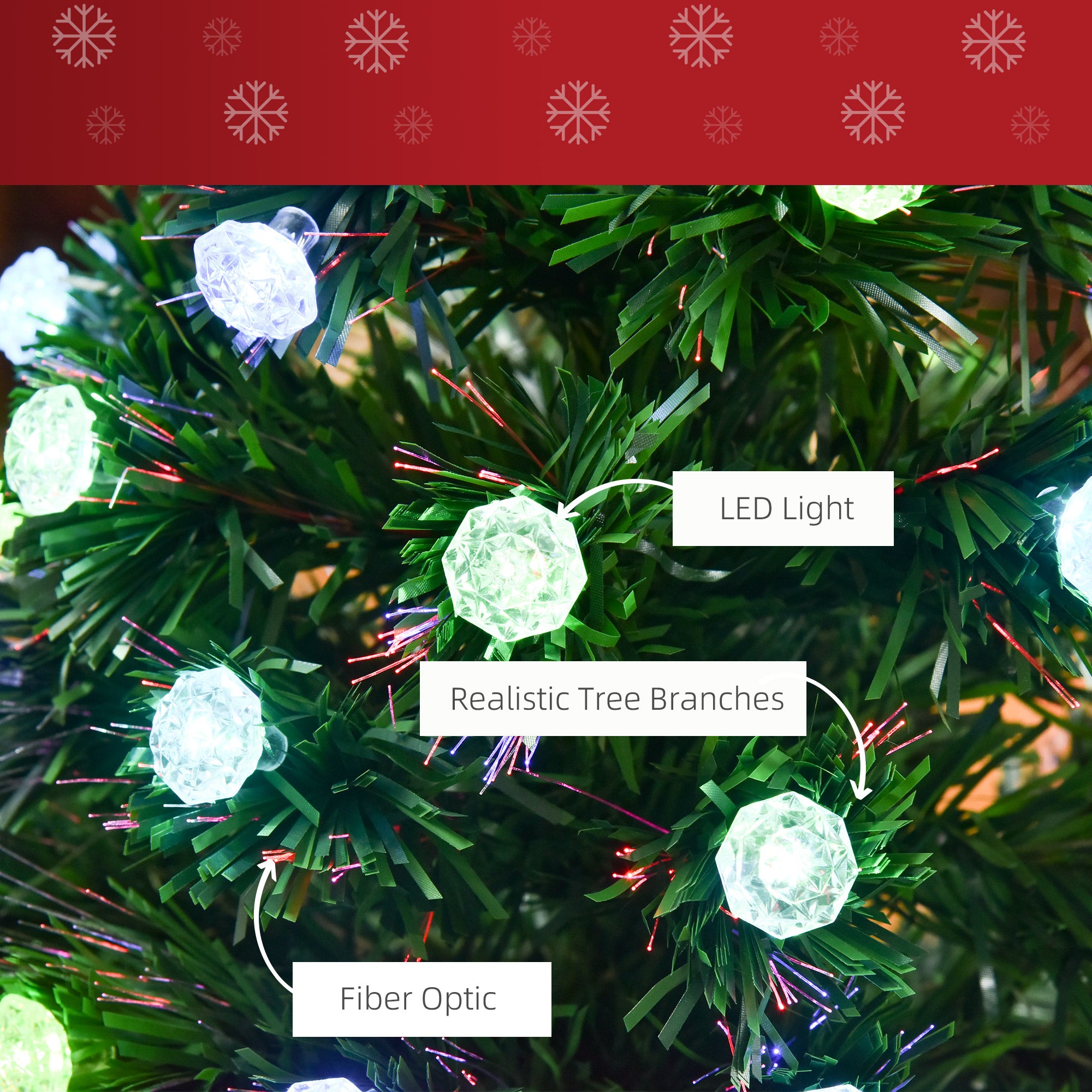 HOMCOM 4FT Pre-Lit Artificial Christmas Tree w/Fibre Optic Decorations LED Light Holiday Home Xmas Decoration-Green - North Peak Garden Furniture