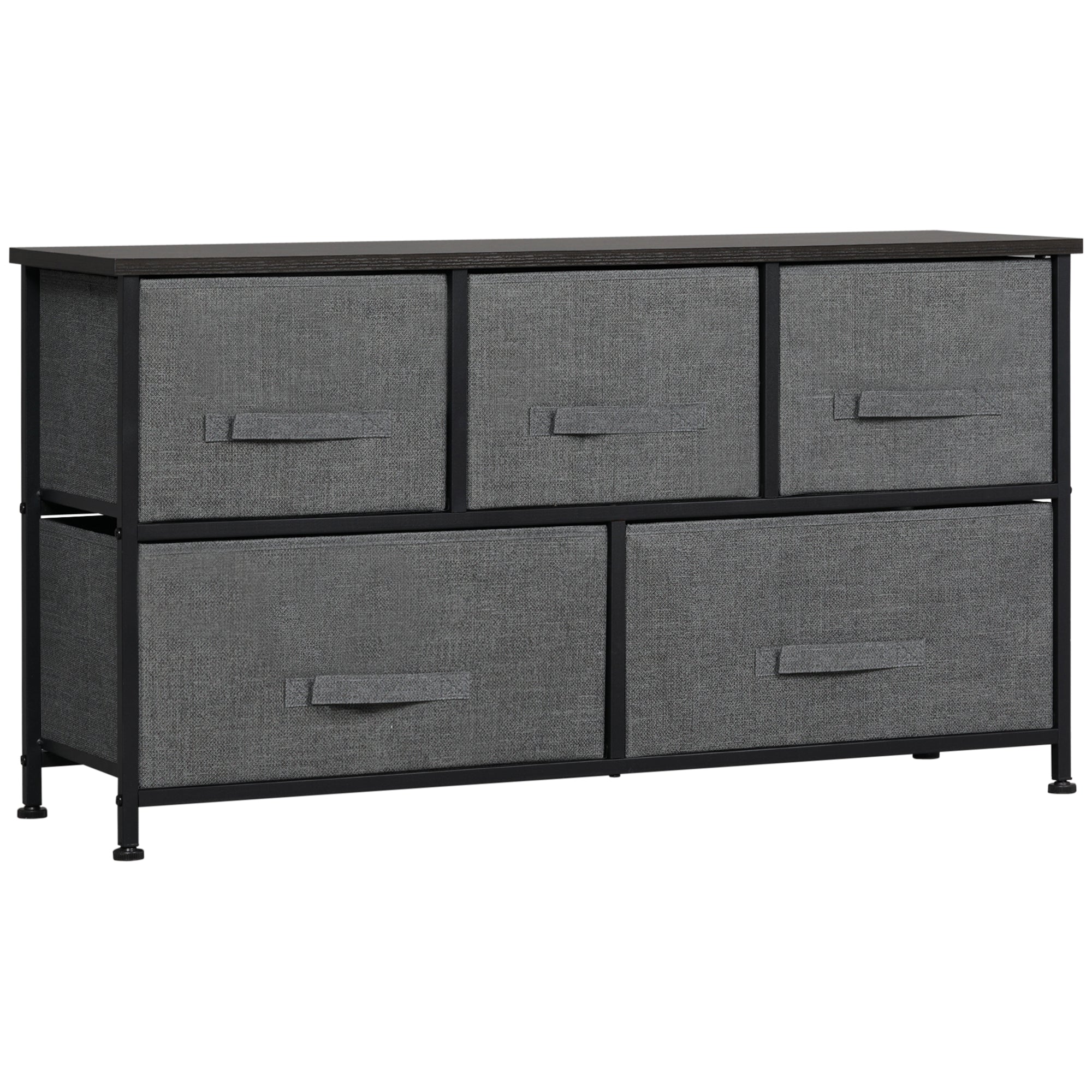 HOMCOM Chest of Drawers, 5 Drawer Fabric Dresser with Steel Frame, Adjustable Feet, Storage Organizer Unit for Bedroom, Living Room, Dark Grey - North Peak Garden Furniture