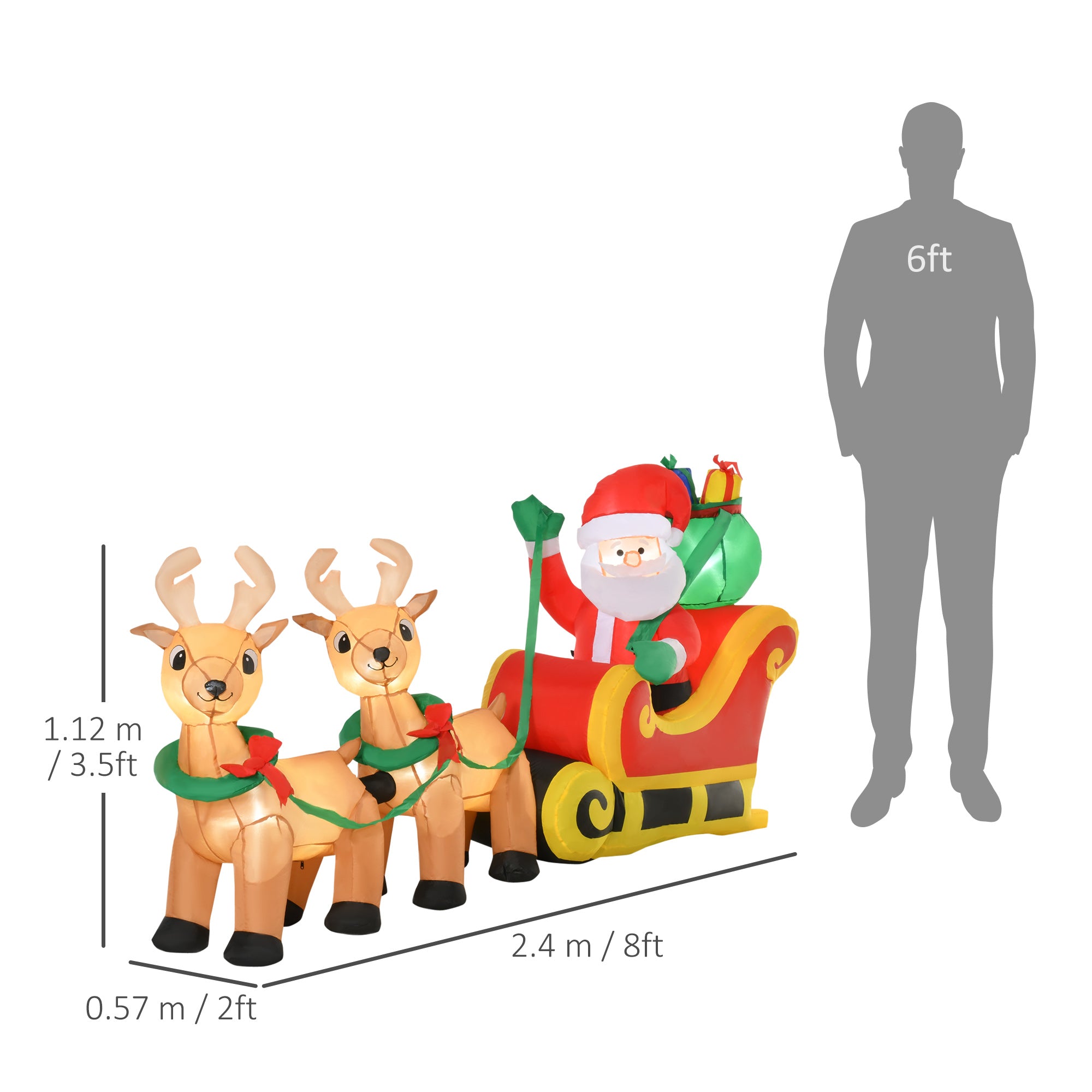 HOMCOM 8ft Christmas Inflatable Santa Claus on Sleigh, LED Lighted for Home Indoor Outdoor Garden Lawn Decoration Party Prop - North Peak Garden Furniture