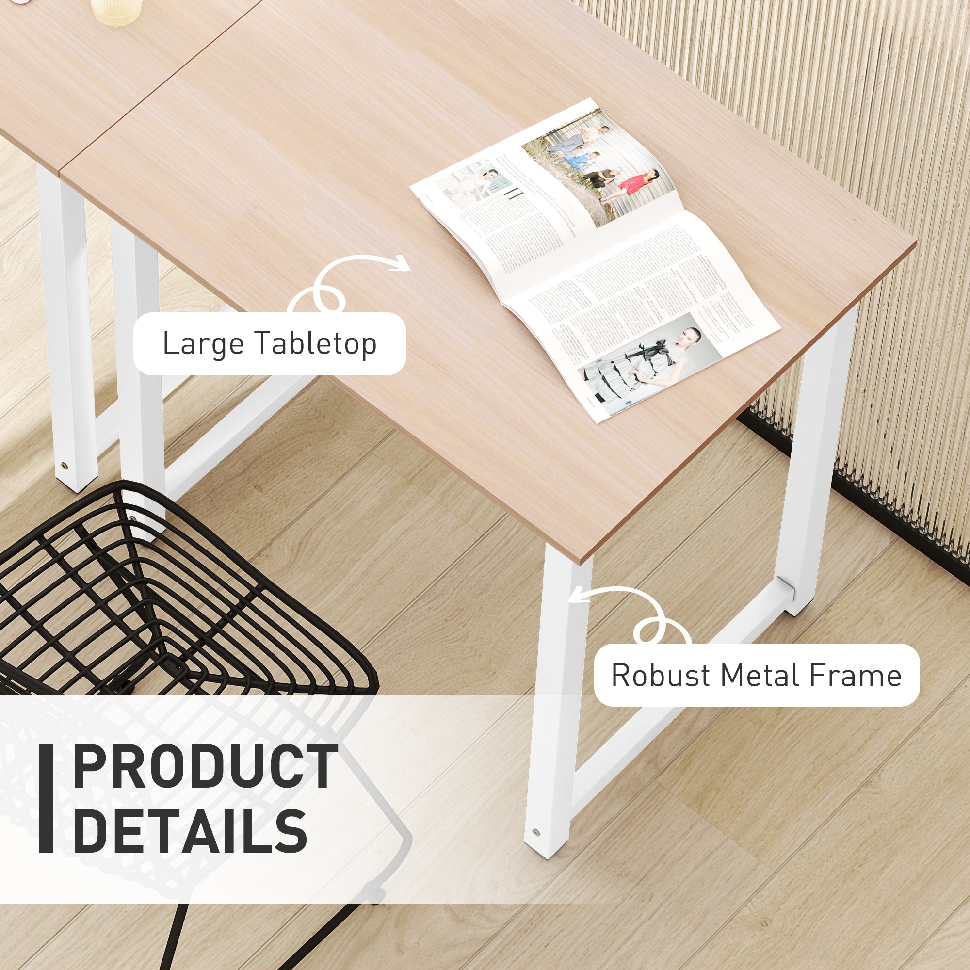HOMCOM Computer Desk, Writing Table, 80 x 60 x 76cm Workstation for Home Office, Study with Metal Frame, Simple Assembly, White - North Peak Garden Furniture