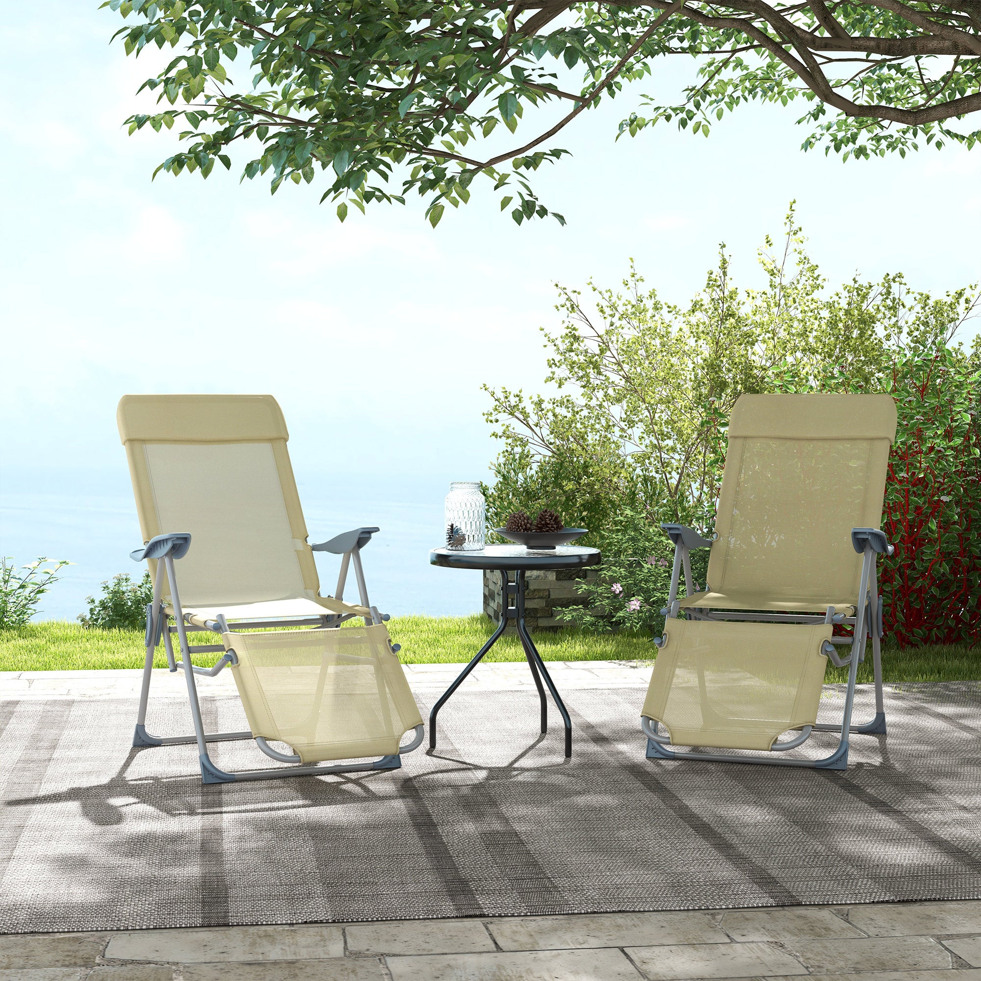 Outsunny Set of Two Sun Loungers, with Five-Position Adjustable Backs - Beige