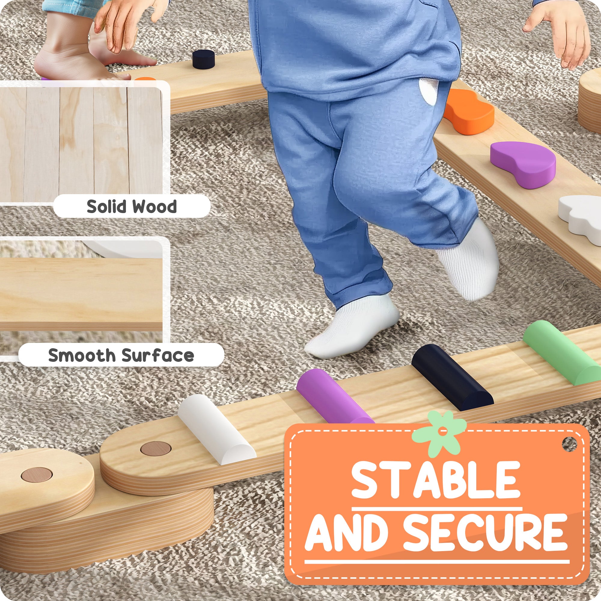 AIYAPLAY Wooden Balance Beam for Kids Build Coordination Agility and Strength